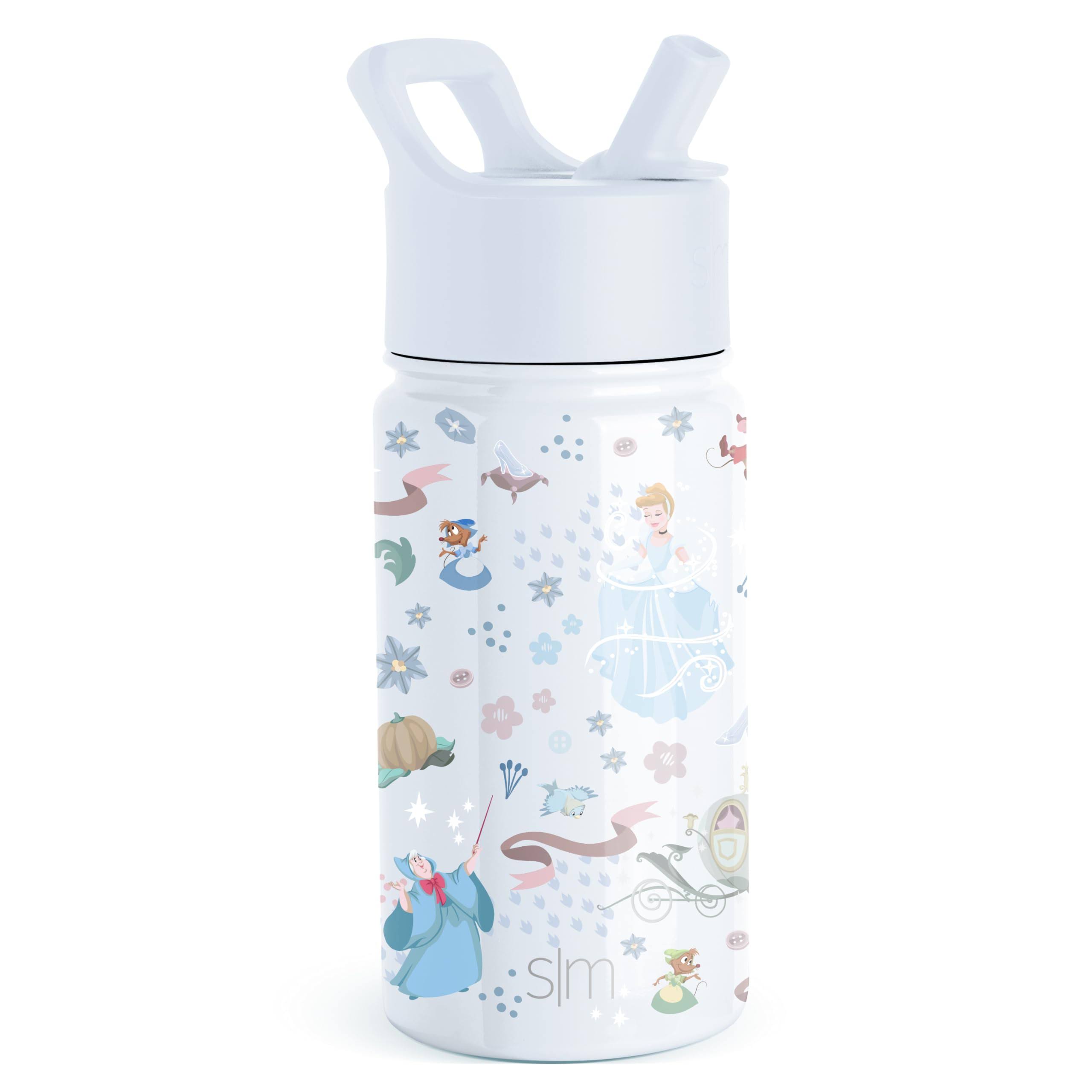 Simple Modern Disney Princess Cinderella Kids Water Bottle with Straw Lid | Insulated Stainless Steel Cup for Grils, School | 14oz, Cinderella Floral