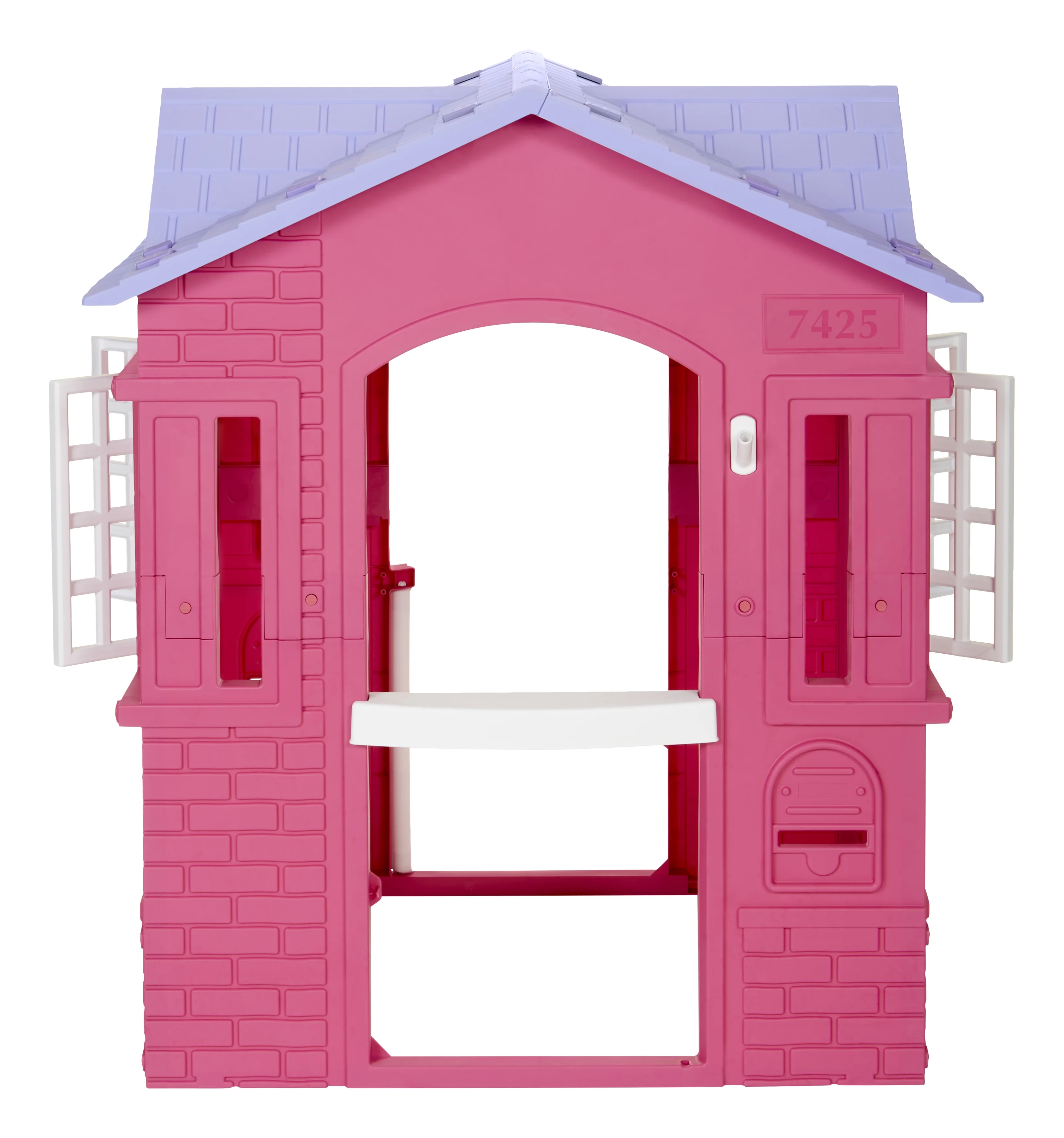 Cape Cottage House, Pink Pretend Playhouse with Working Doors, Window Shutters, and Flag Holder, for Kids 2-8 Years Old - Image 4