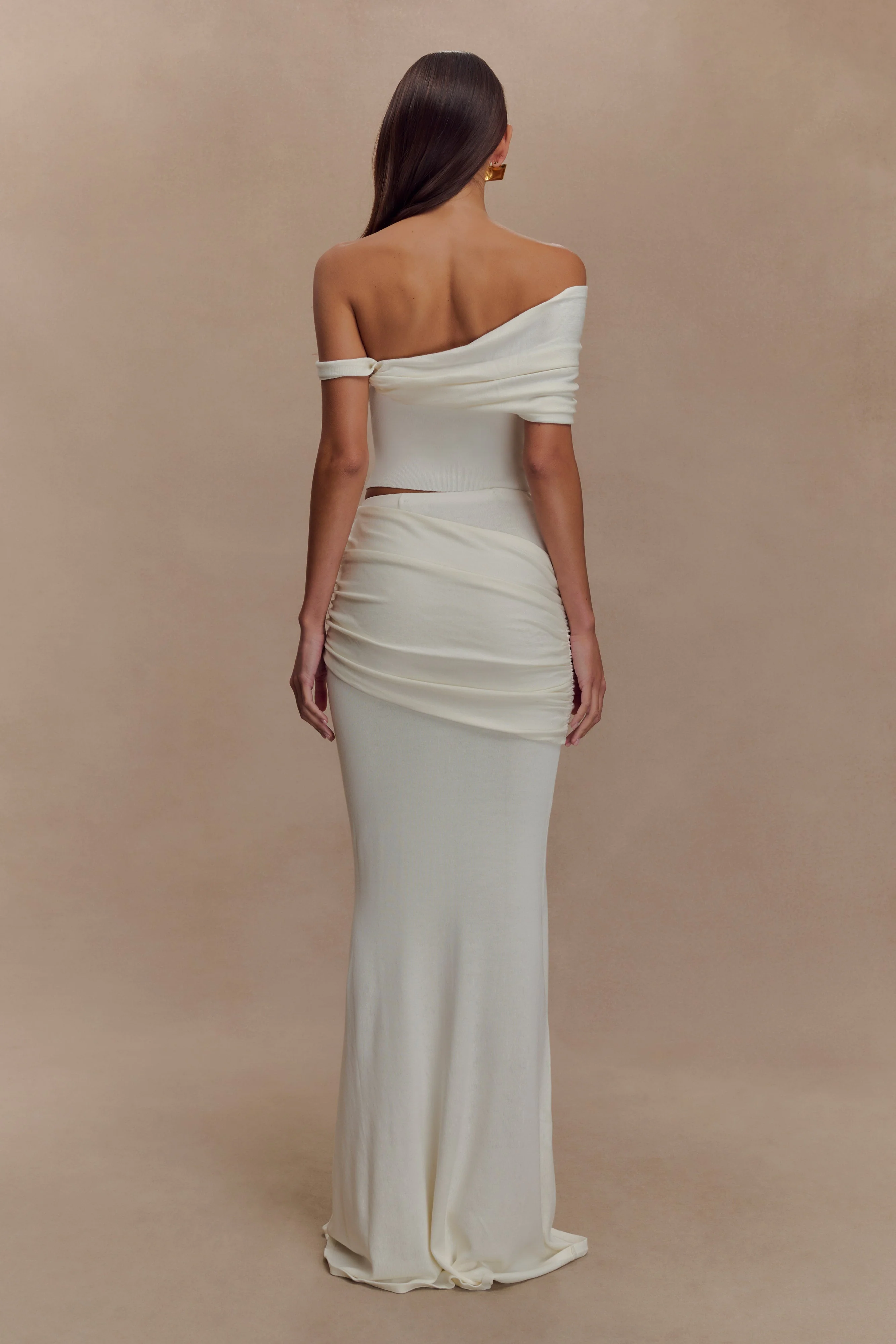 Irene Gathered Knit Maxi Skirt - Ivory