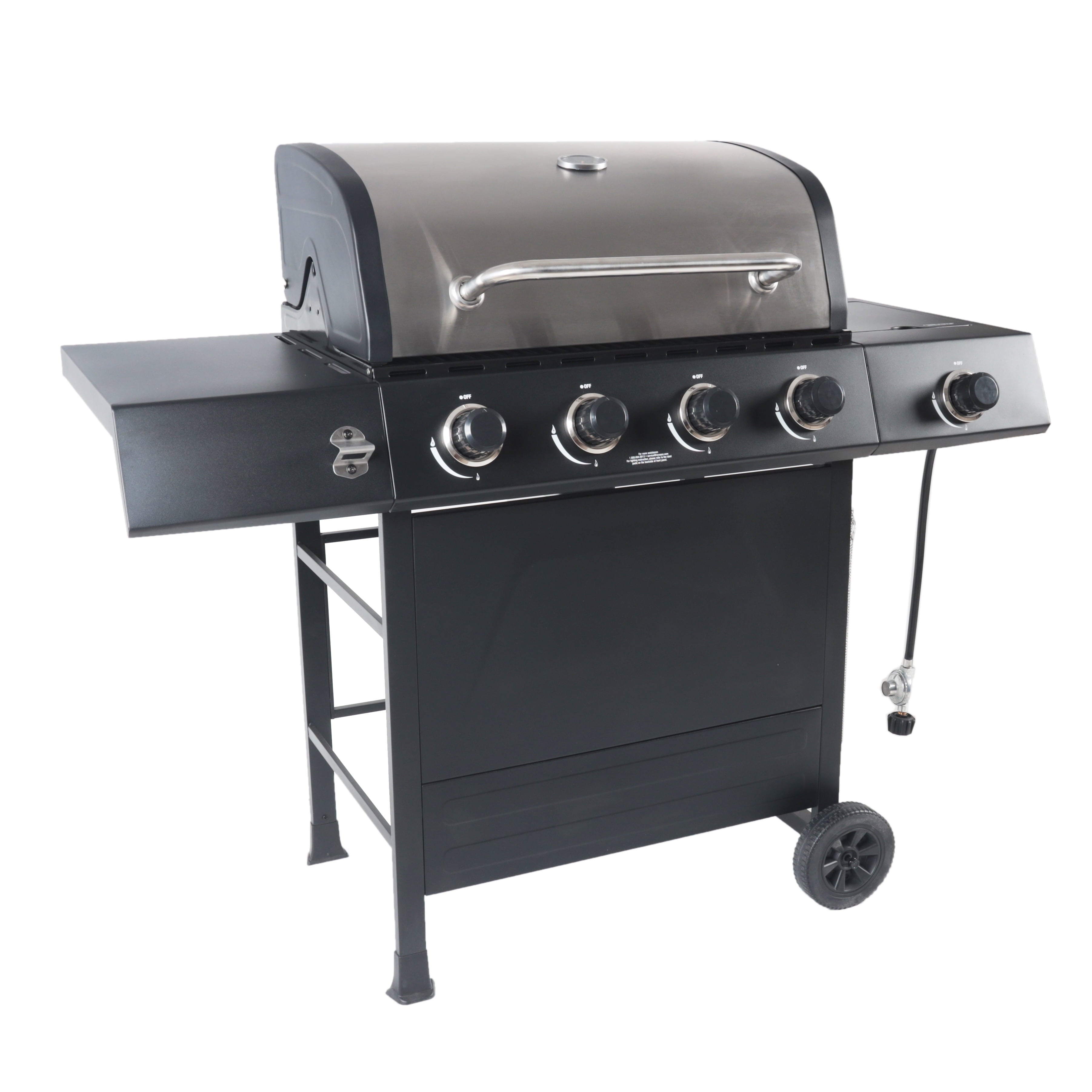 4-Burner Propane  Gas Grill with Side Burner. Stainless Steel & Black