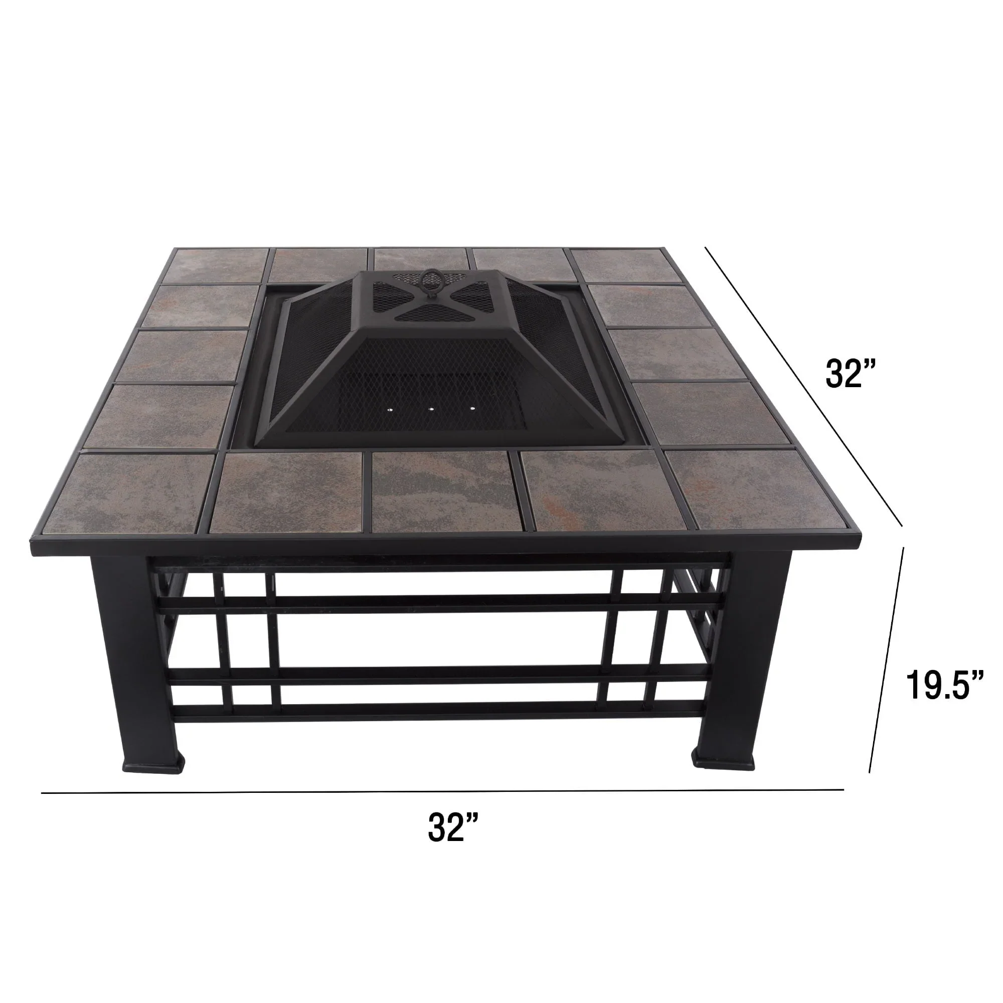 Pure Garden 32 Square Wood Powder Coated Finish Steel Fire Pit