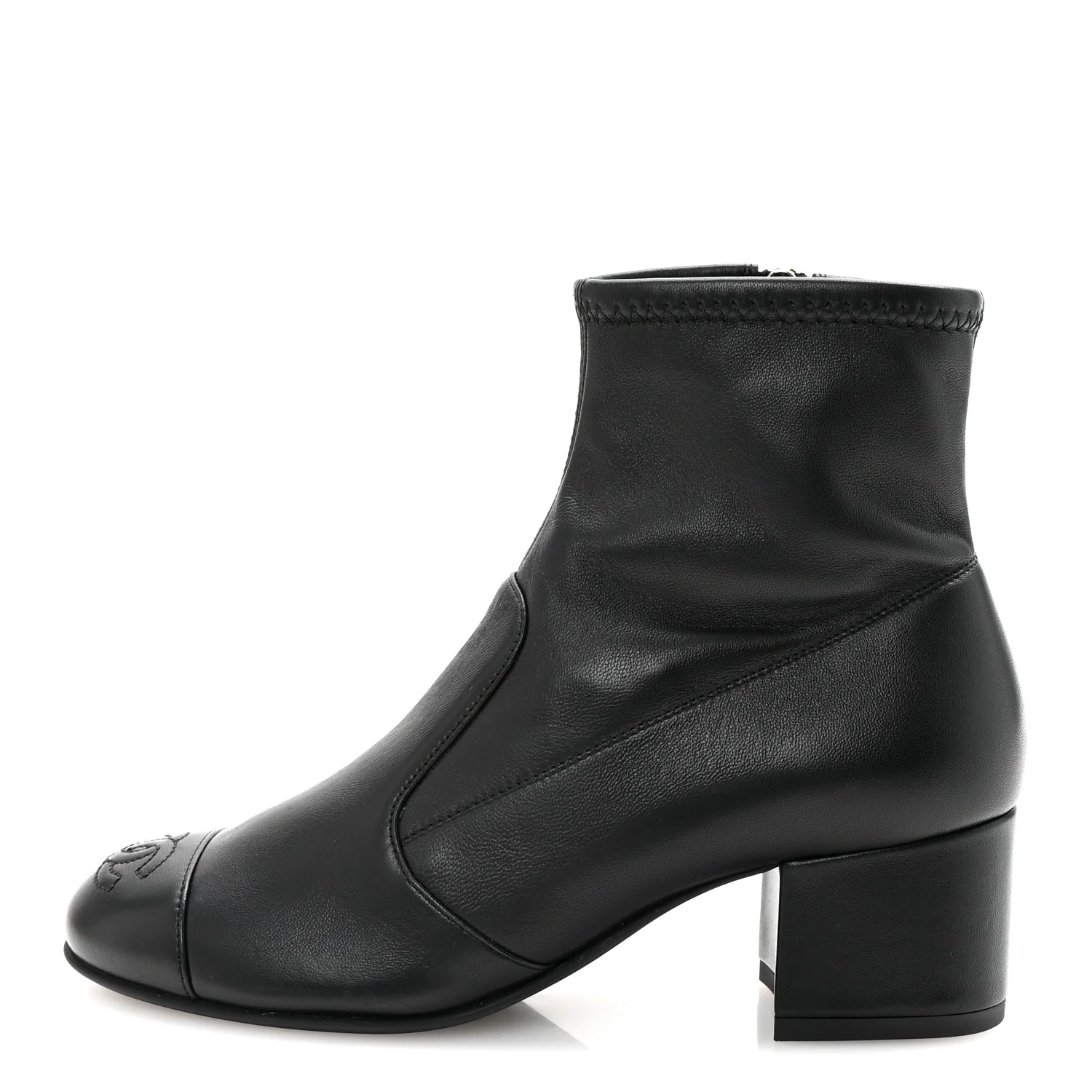 Stretch Lambskin Cap Toe CC Short Boots 35 Black