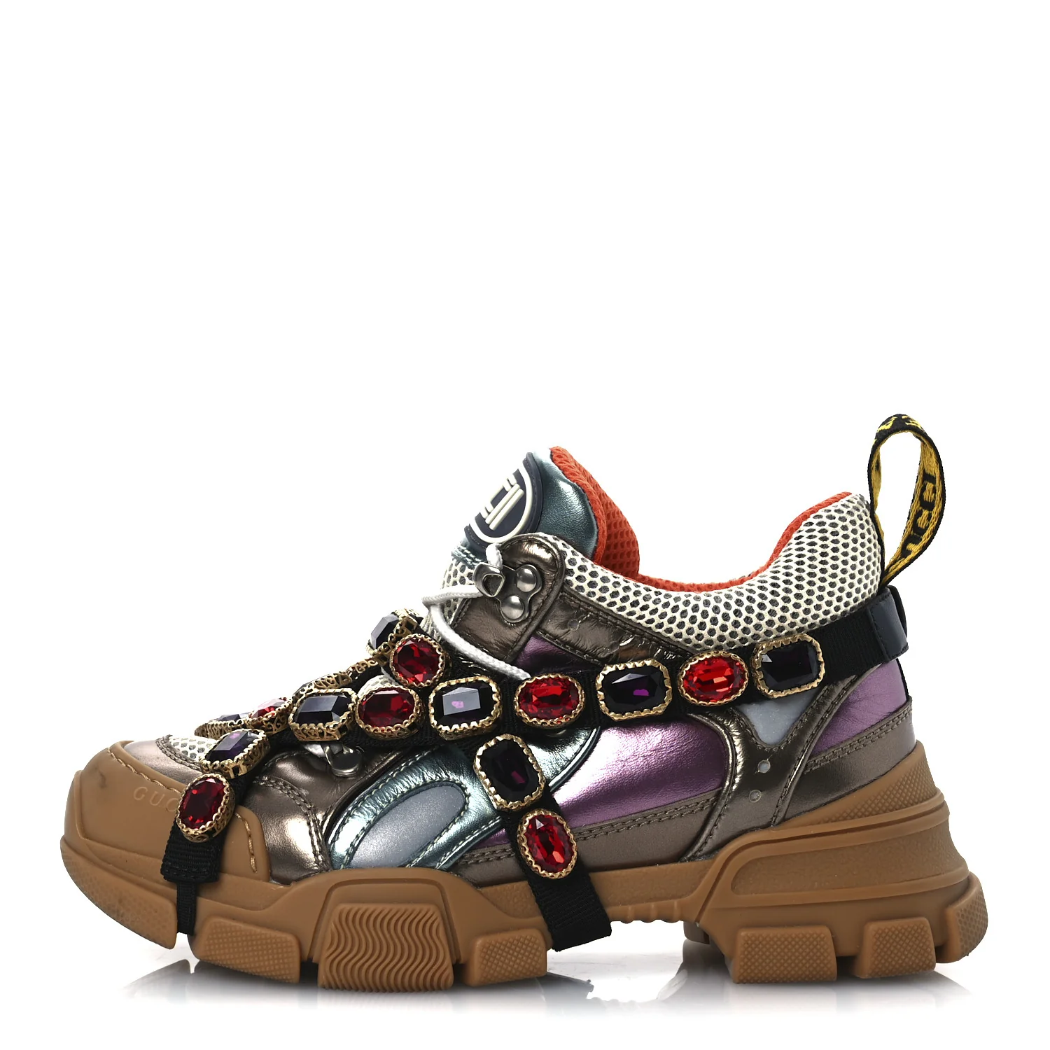 X SEGA Mesh Suede Calfskin Removable Crystals Womens Flashtrek Sneakers 36 Rame Mystic White Lago