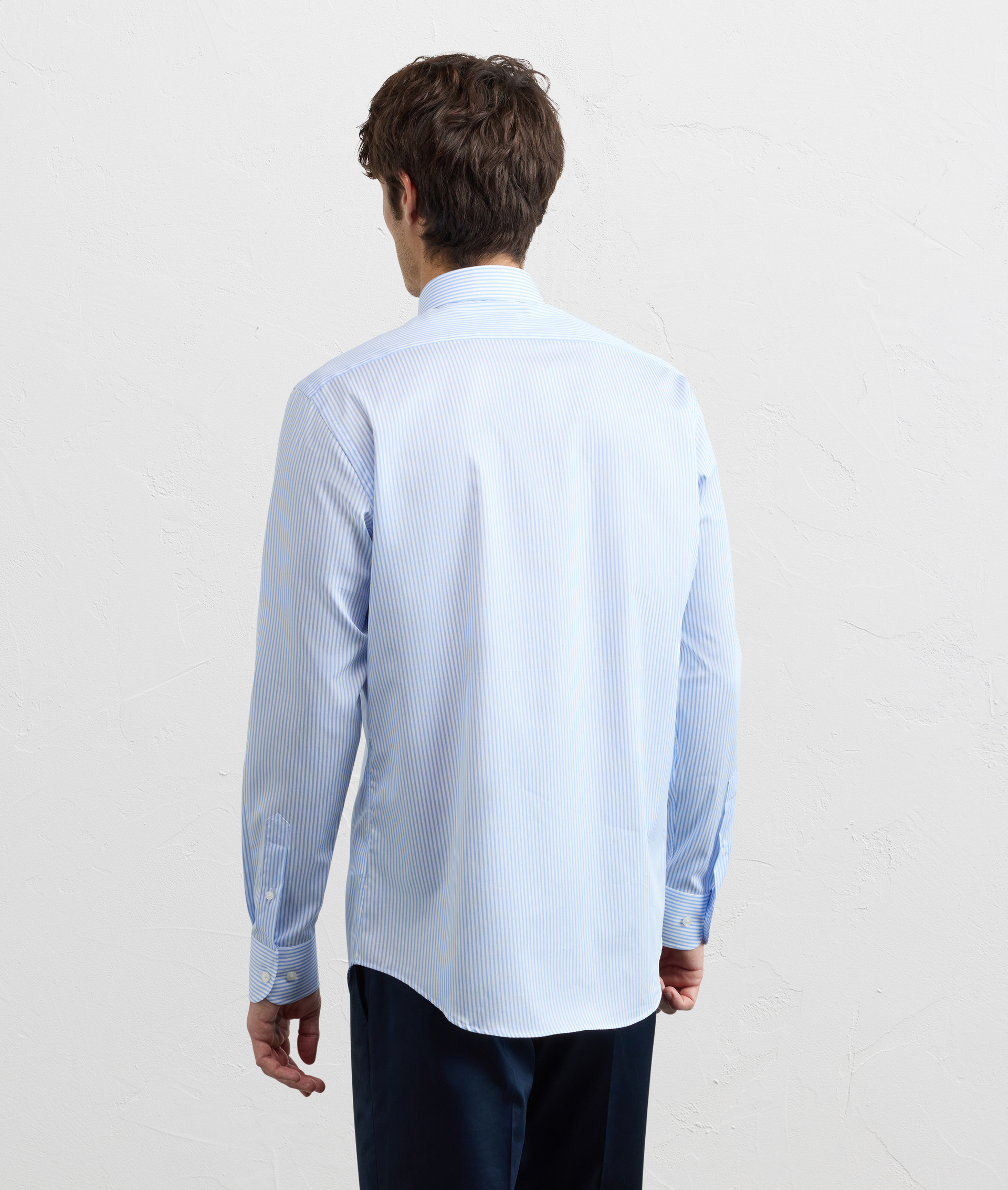 LIGHT BLUE COTTON SHIRT WITH SMALL TORINO COLLAR AND STANDARD STRIPED CUFF