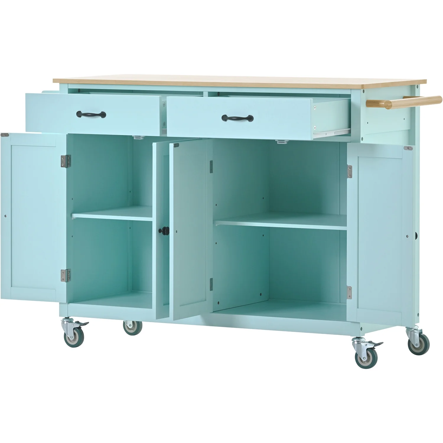 Moveable Kitchen Island Cart, Rolling Bar Cart with 4 Door Cabinet and Two Drawers and 2 Locking Wheels, Kitchen Cart for Kitchen, Green - Image 4
