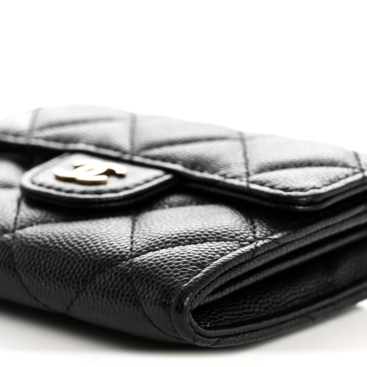 Caviar Quilted Flap Card Holder On Chain Black