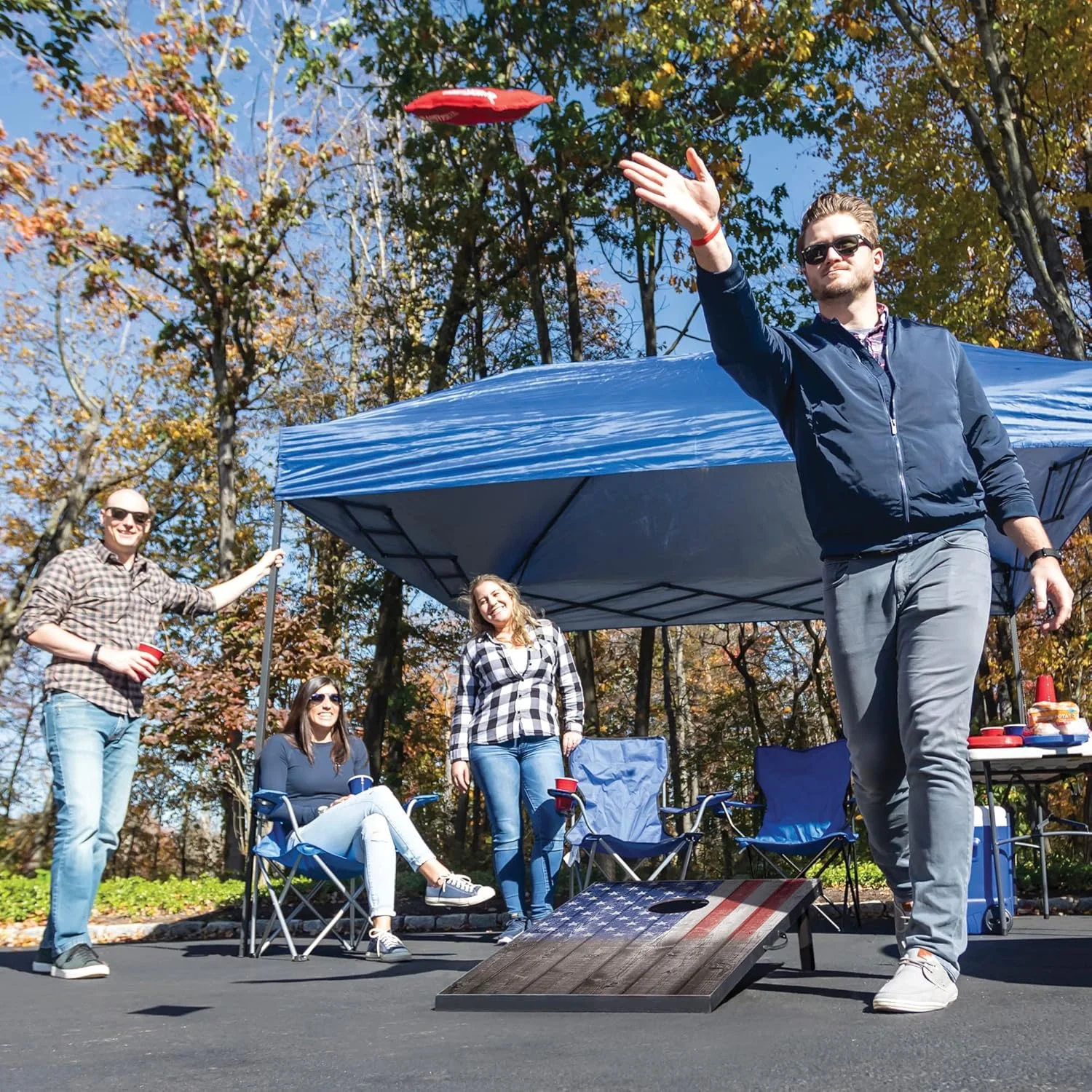 2'x3' Cornhole Outdoor Game Set, USA Flag or Natural Wood Options with Carry Bag Included - Image 5