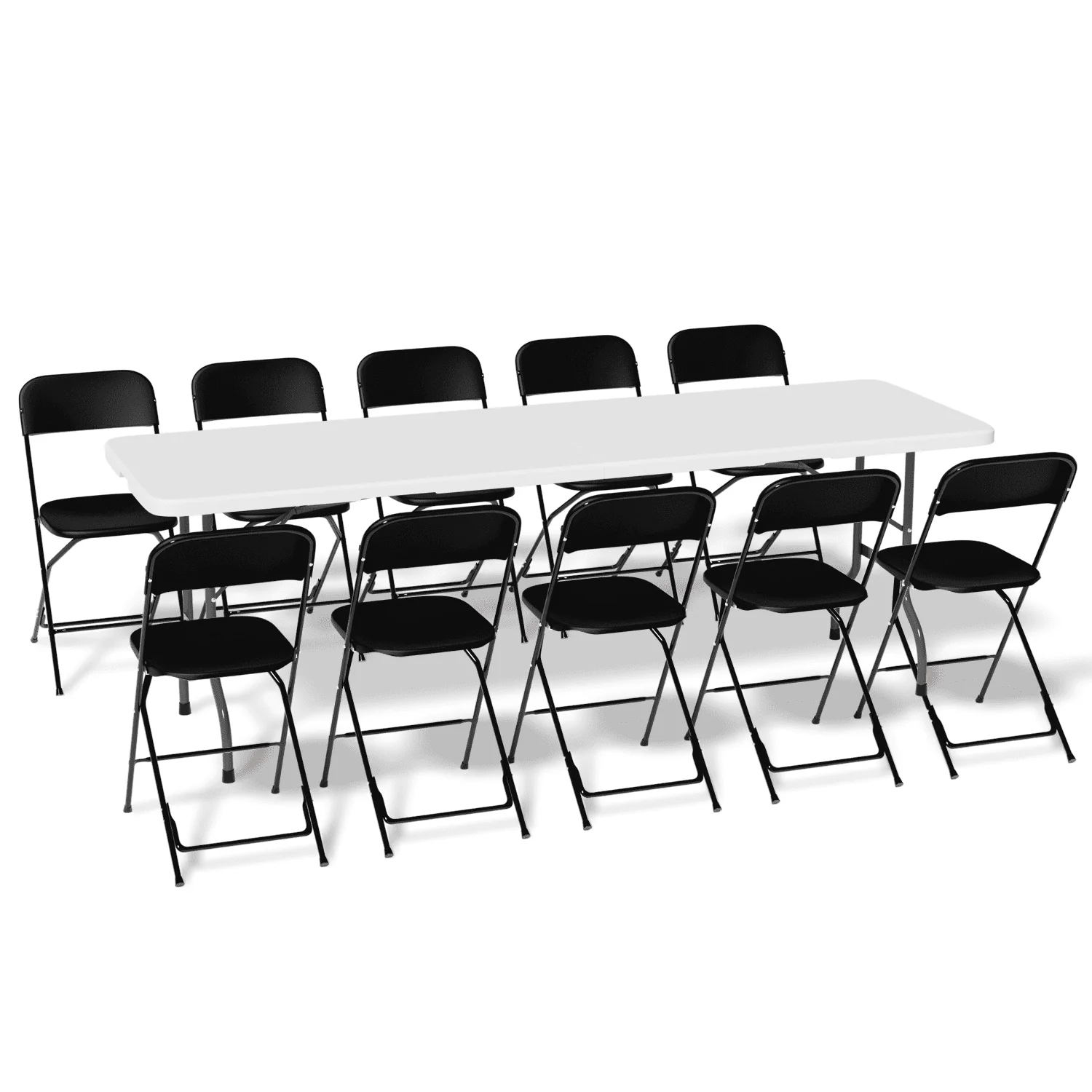 Magshion 11 Pieces 8 Ft Heavy Duty Folding Utility Table and Chair Set, Rectangle Fold in Half Table Outdoor Picnic Desk with Handle and Foldable Chairs, White/Black