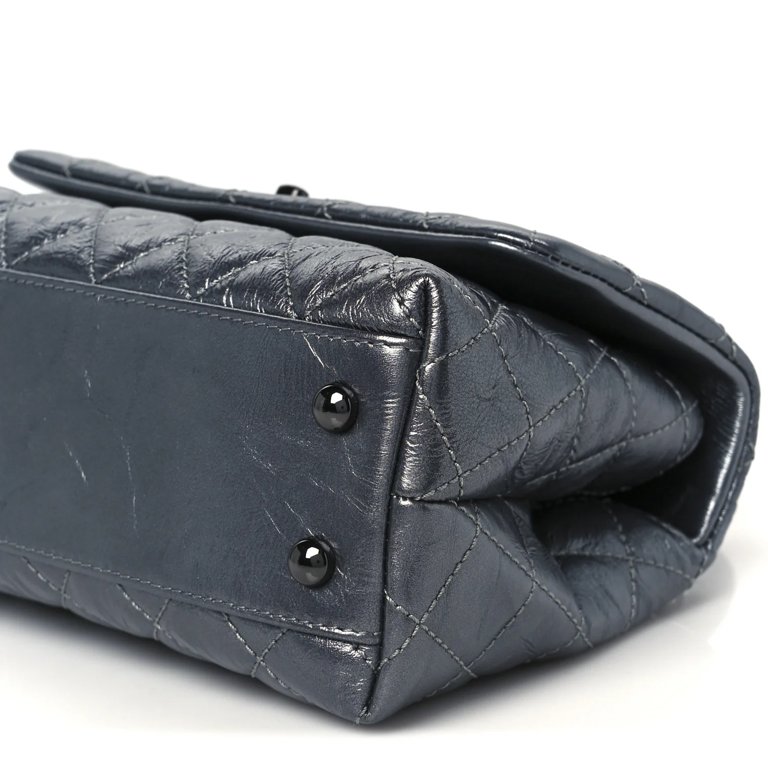 Metallic Aged Calfskin Quilted Mini Coco Handle Flap Charcoal