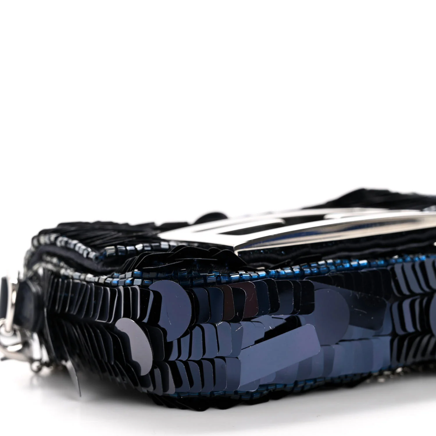 Sequin Paillettes Shiny Nappa Sex and the City Nano Maxi Buckle Baguette Charm Blue