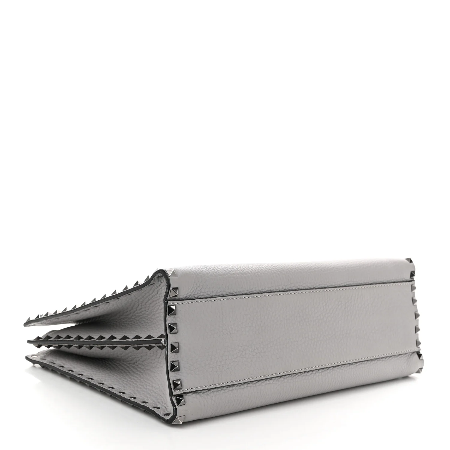 Grained Calfskin Medium Rockstud Double Handle Horizontal Tote Pastel Grey