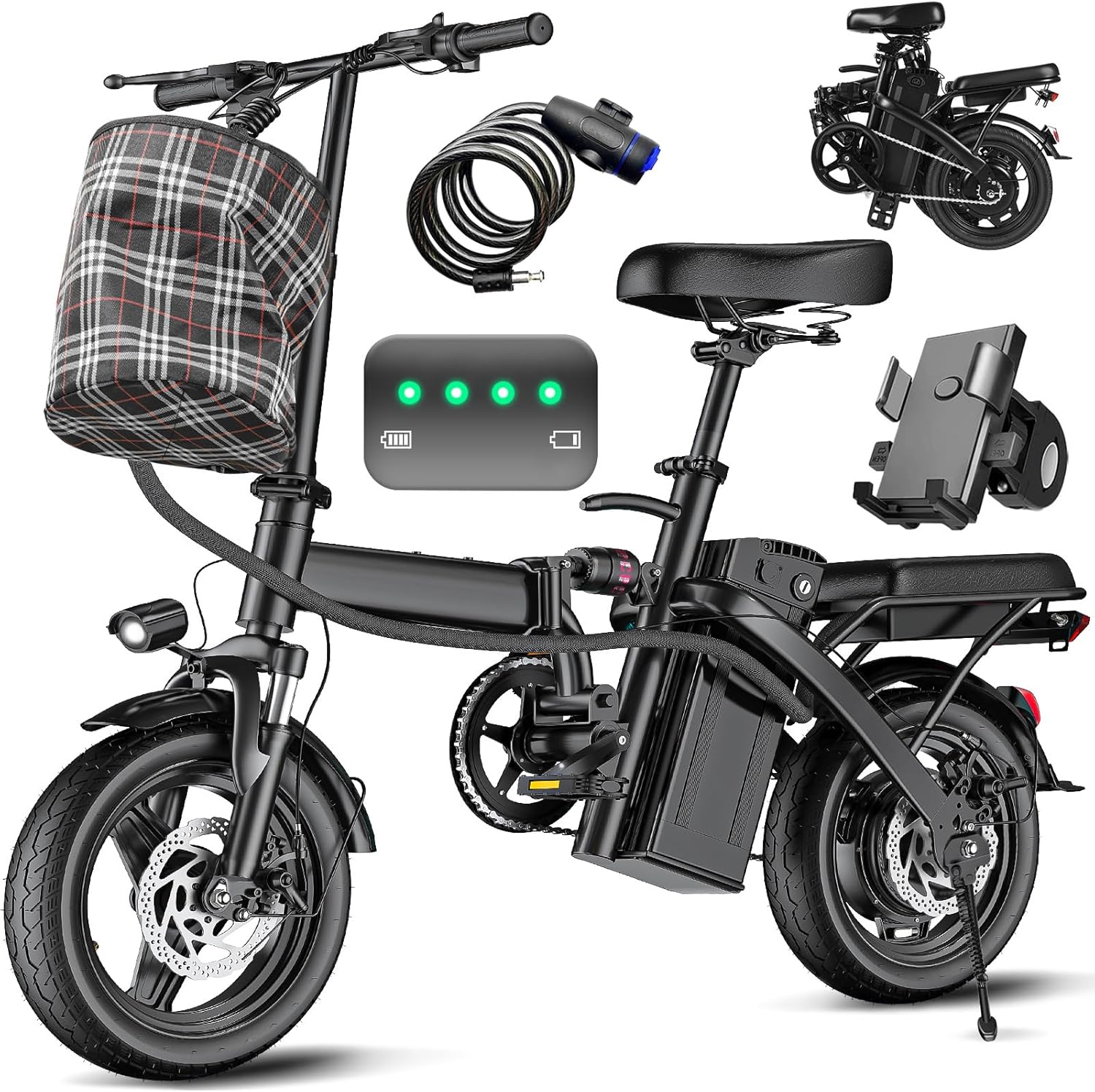 Vélo électrique pliable pour adultes et adolescents, idéal pour la ville et les trajets domicile-travail. Moteur 48 V, vitesse maximale 38,6 km/h.