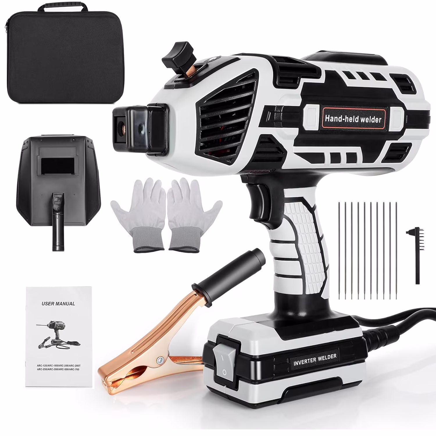 110V Handheld ARC Welder, 6 Variable Current, Welding Tool Set with Helmet and Brush