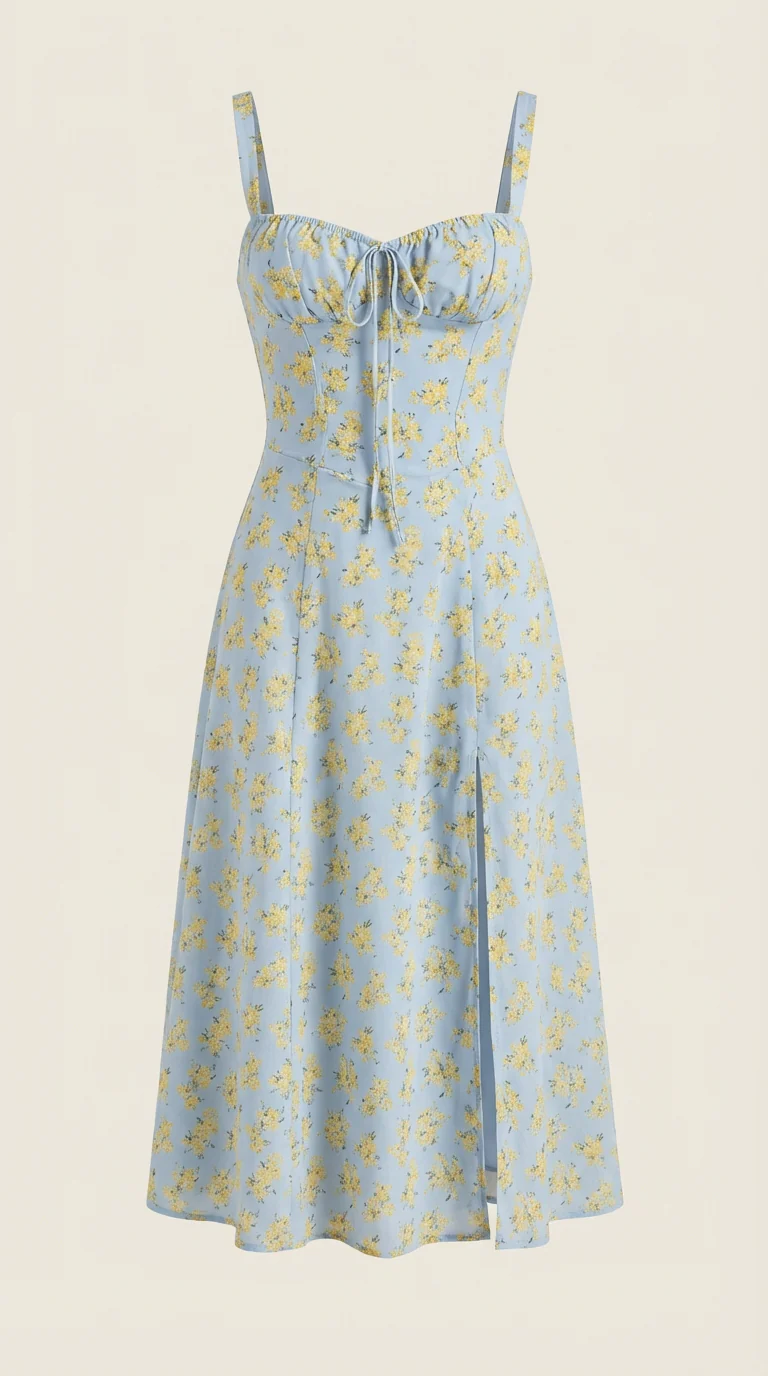 Robe midi fleurie pour femmes, idéale pour les invitées de mariage
