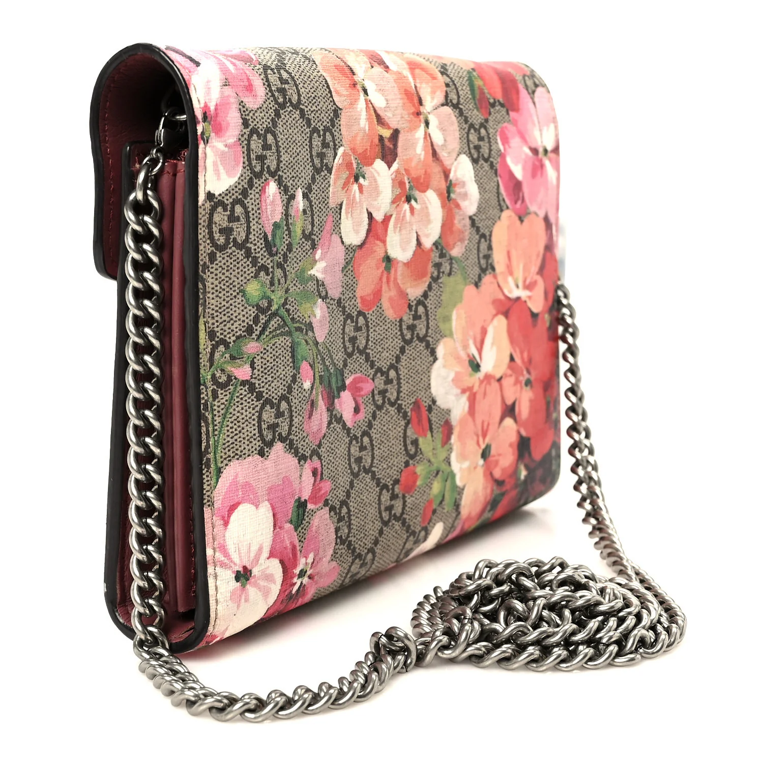 GG Supreme Monogram Blooms Mini Dionysus Chain Wallet Beige Multicolor Dry Rose