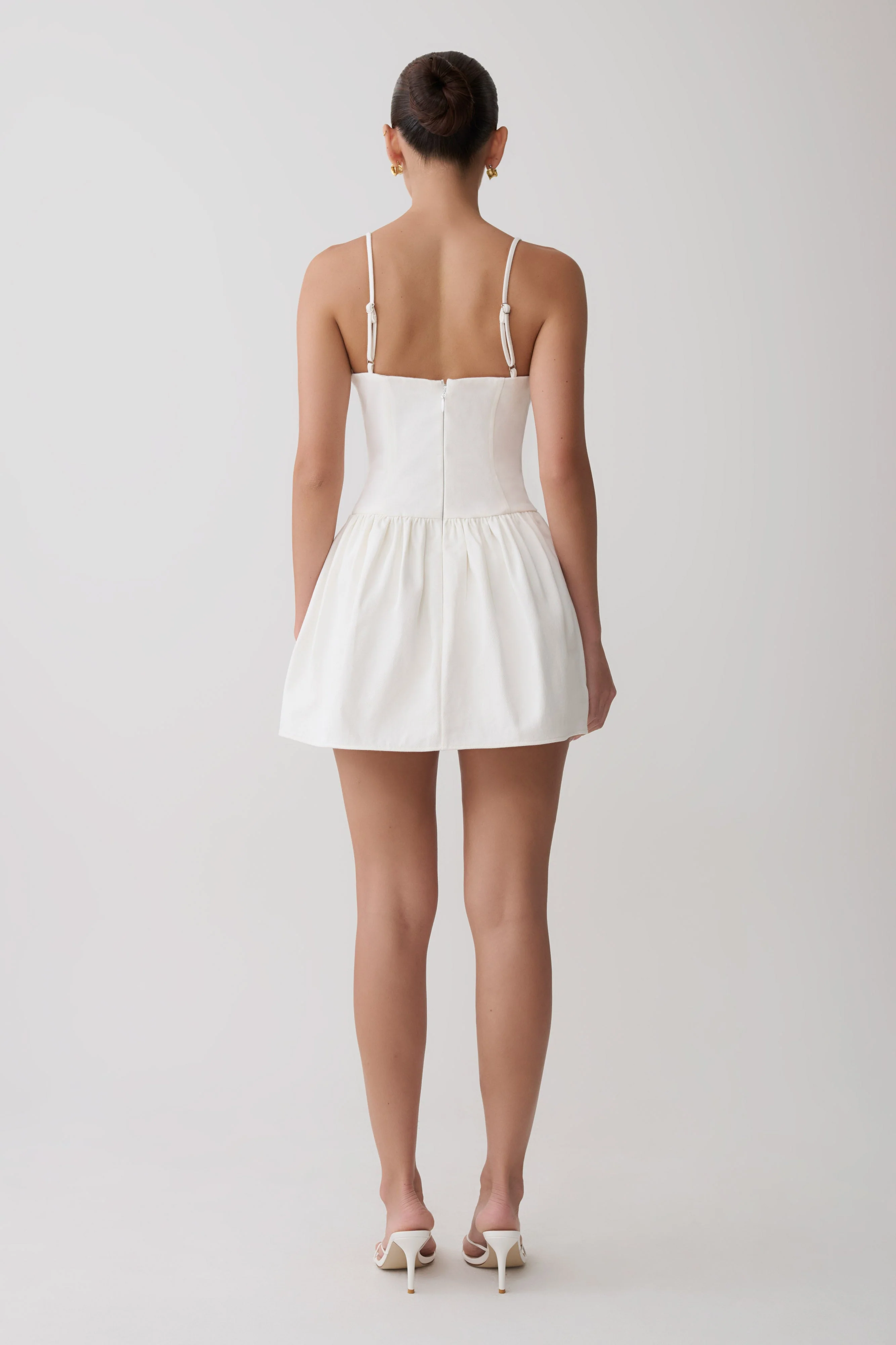 Emary Applique Denim Bustier Mini Dress - White