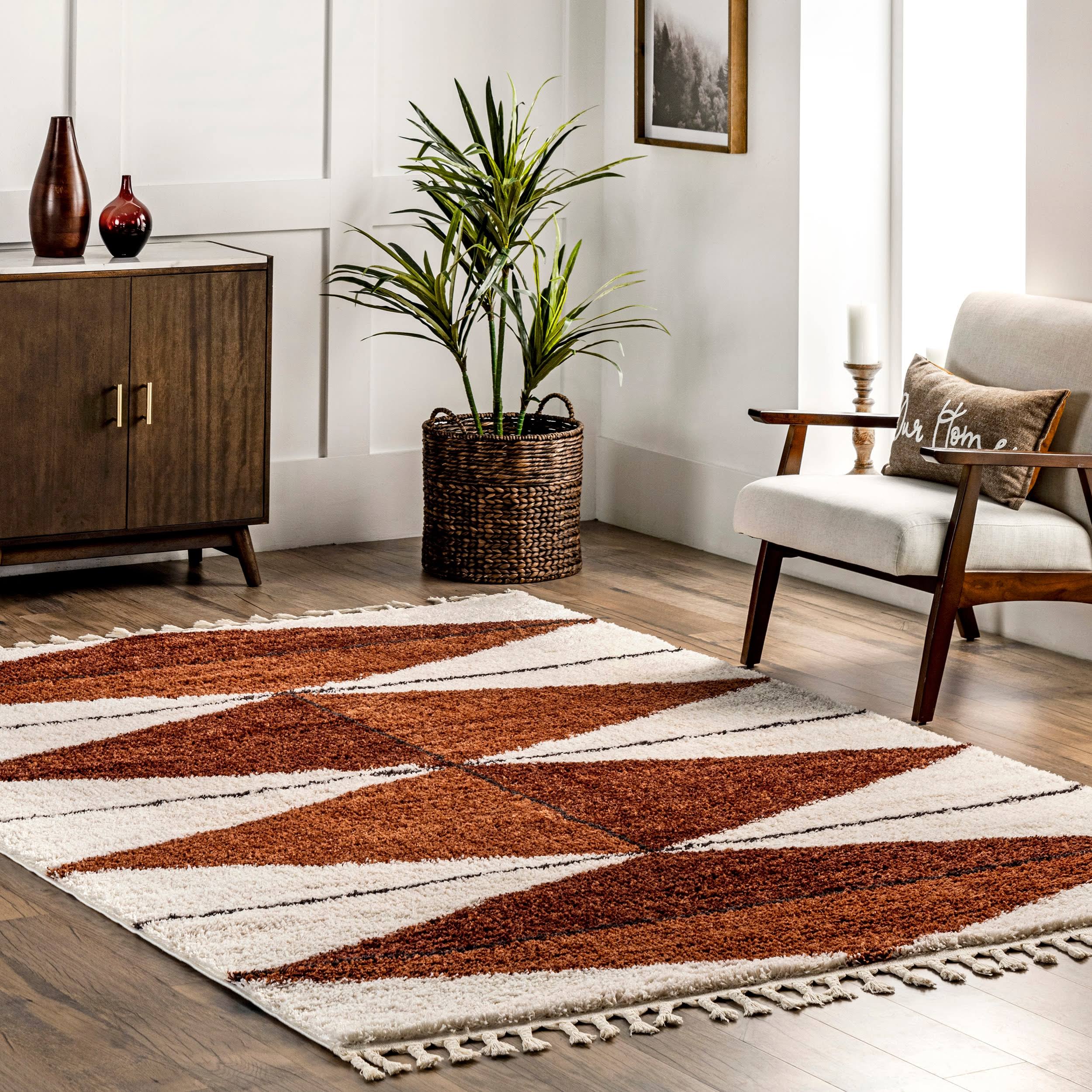 nuLOOM Kali Shaggy Diamond Tassel Area Rug - Rust 4' x 6'
