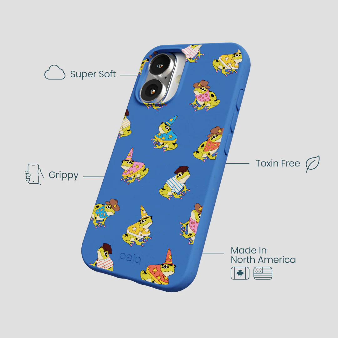 Electric Blue Fancy Frogs iPhone 16 Case