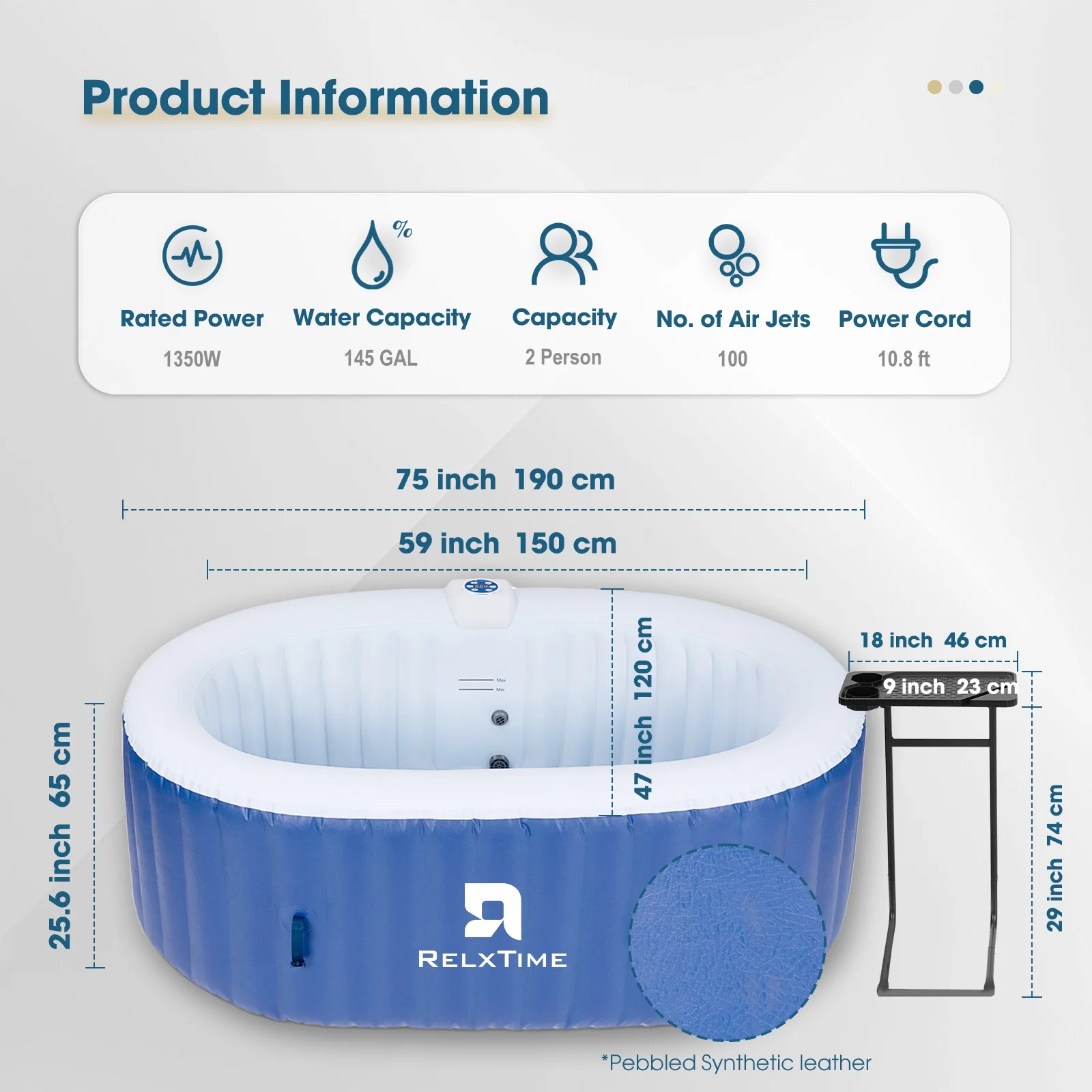 2 Person Oval Inflatable Hot Tub Set, Blue(Standard) - Image 2