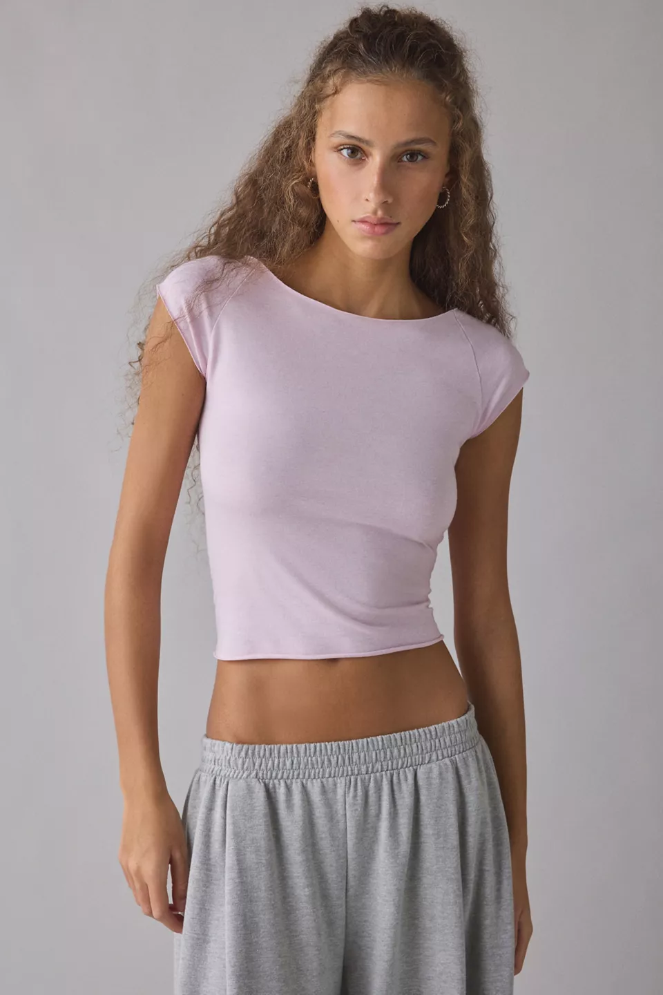 Out From Under Cotton Compression Boatneck Cropped Tee-Pink