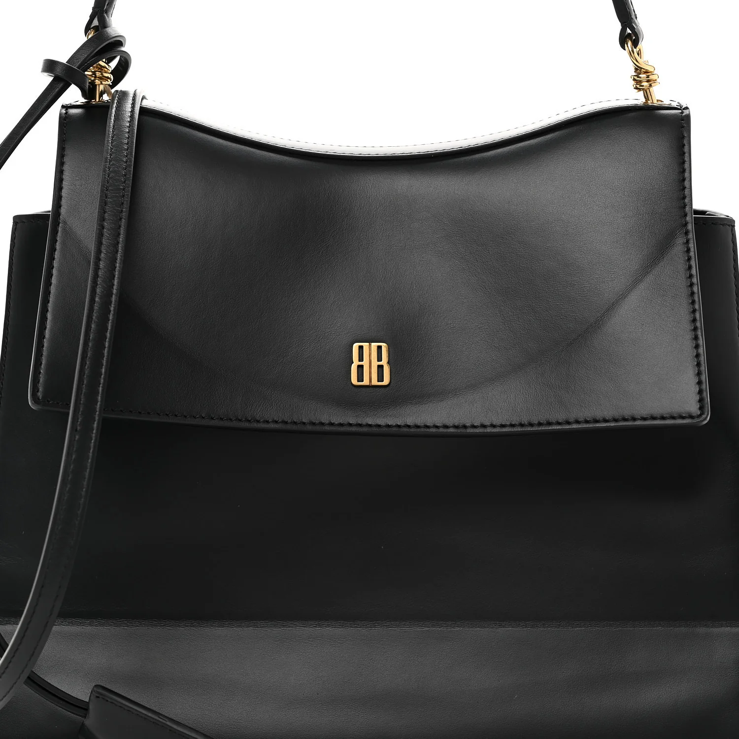 Natural Smooth Calfskin Medium Nano Top Handle Handbag Black