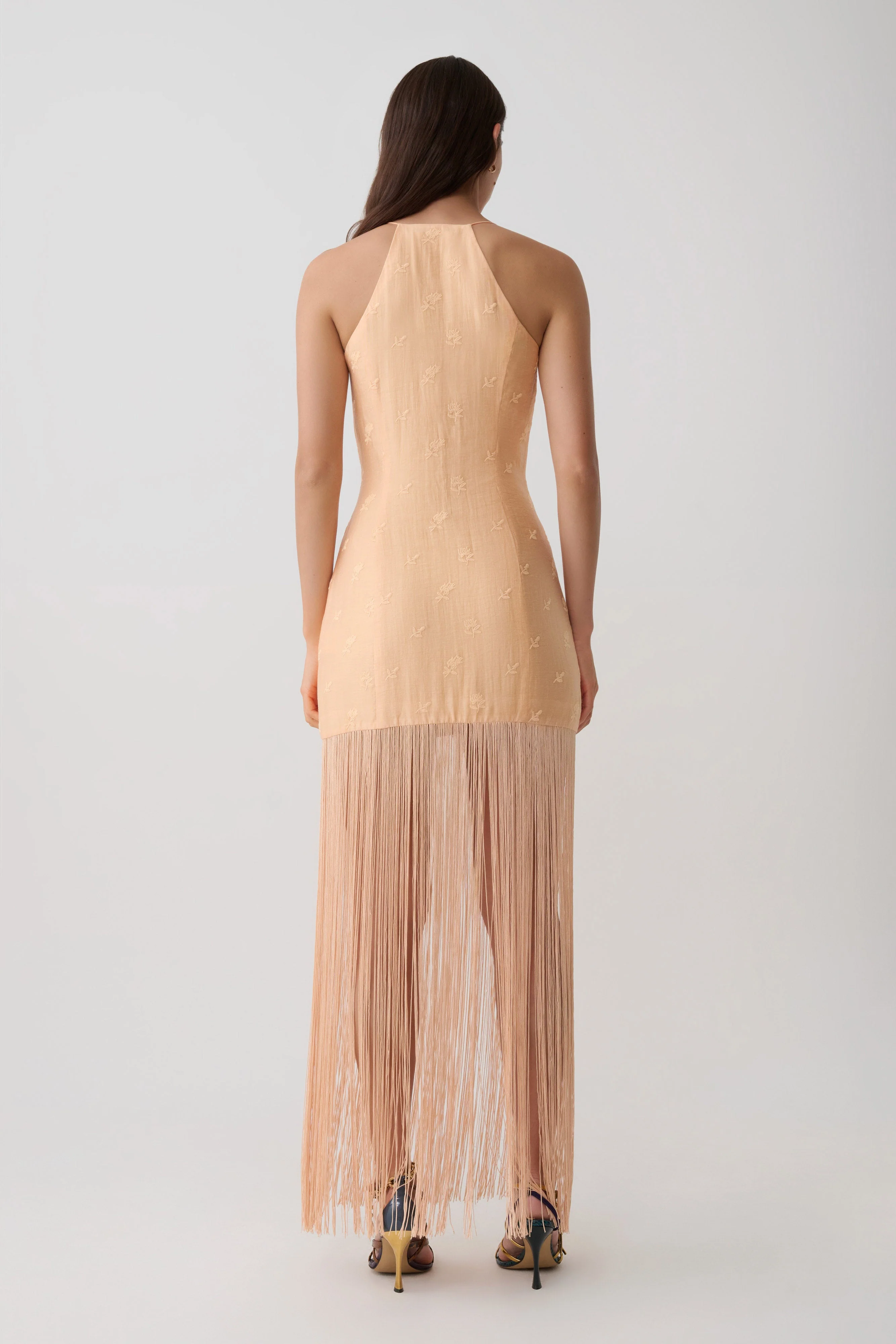 Abigail V Neck Fringe Maxi Dress - Orange