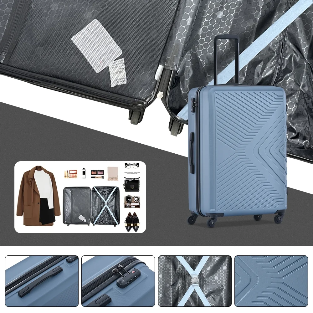 3 Piece Blue Luggage Travel Set, 20" 24" 28" Carry on Luggage with Spinner Wheels, Lightweight Hard Case Luggage Travel Suitcase Christmas Gifts for Business Trip Holiday Travel Cruise(Blue) - Image 4