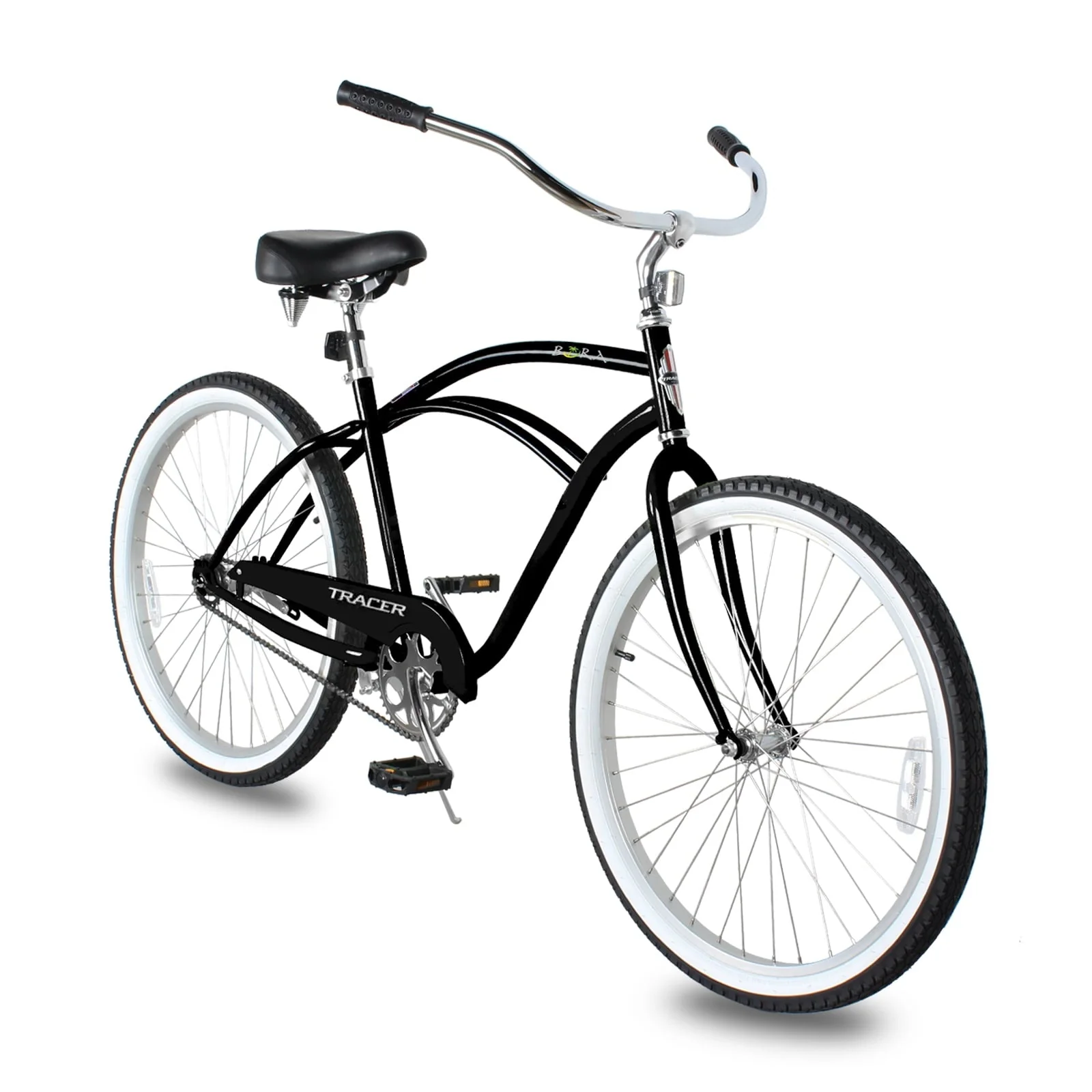 Tracer BORA Beach Cruiser Bike for Adult, 26 in Wheels, Featuring Steel Step Over or Step Through Hi Ten Steel Frame, 1 Speed with Coaster Brake, Hybrid Bike, Black Color