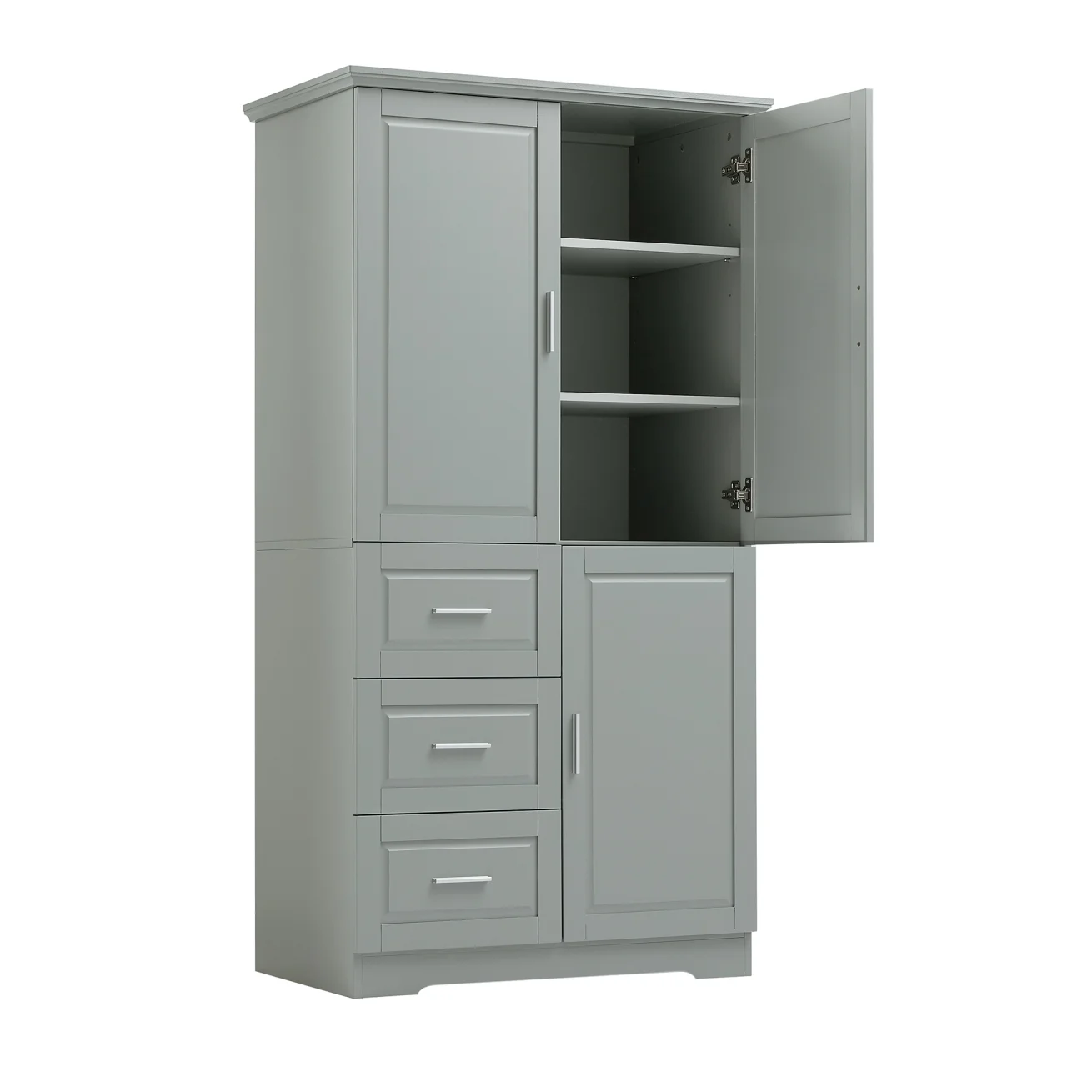 Bathroom Cabinet, 62.2" Tall Storage Cabinet with Doors and Shelves, Freestanding Linen Closet for Bathroom, Kitchen, Living Room, Grey(Grey) - Image 10