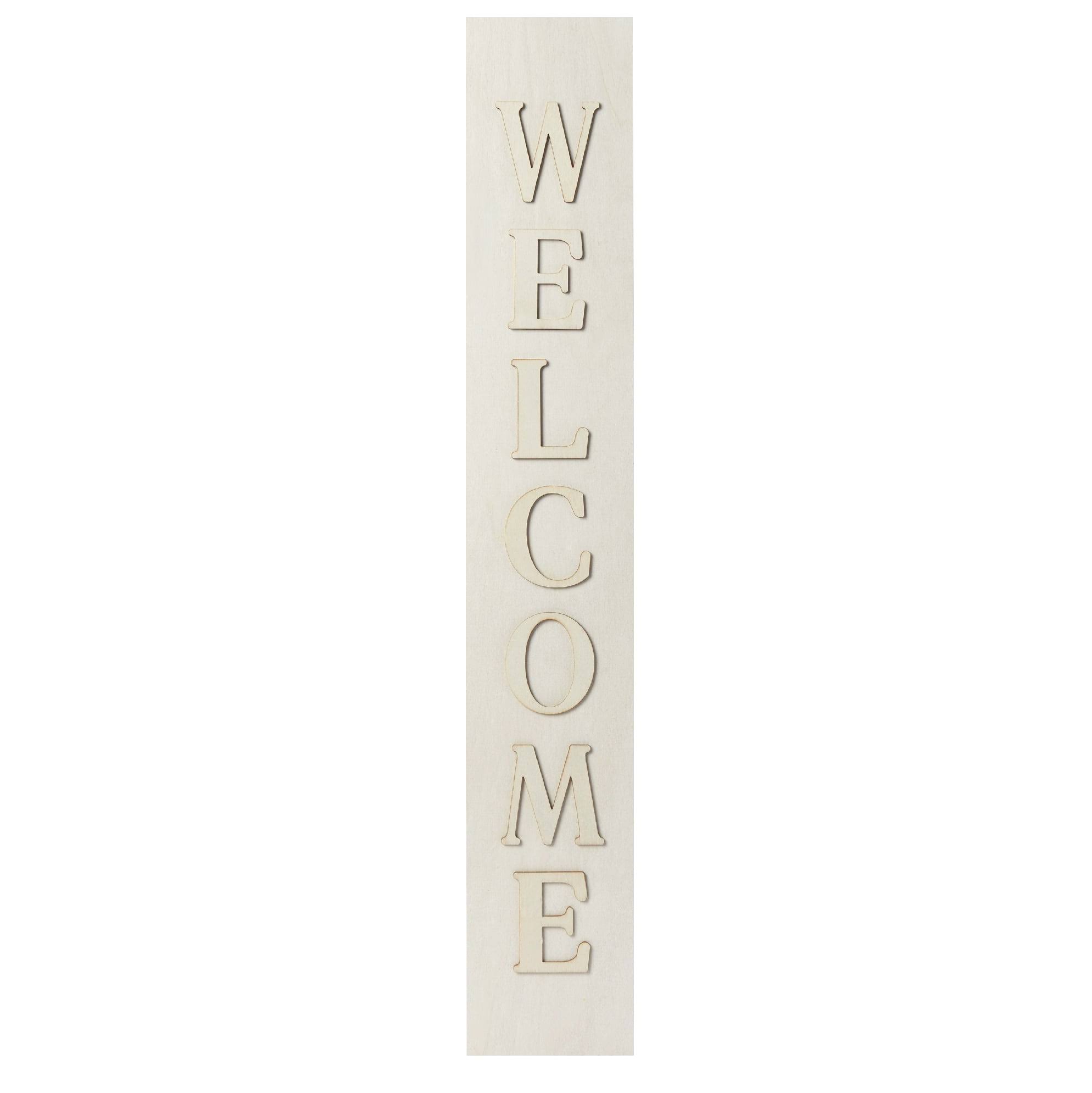 Plaid Unpainted Wood Surfaces Porch Sign with Layered Letters, Welcome, Beige
