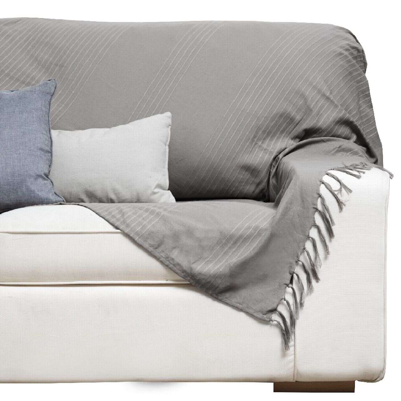 Jeté de canapé à franges uni gris