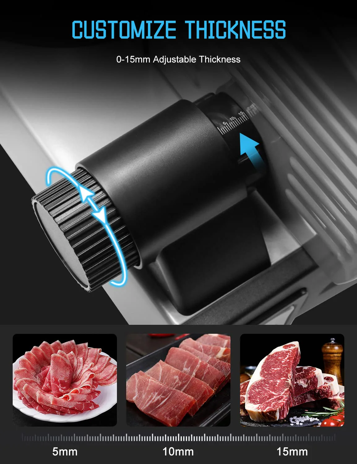 TOKASS Electric Deli Food Slicer with 7.5'' Stainless Steel Blade