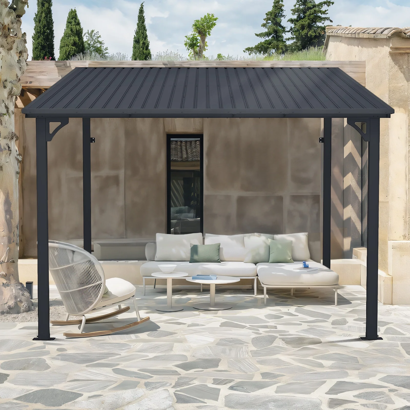 8' x 10' Outdoor Lean to Gazebo, Hardtop Wall Mounted Gazebo with Sloping Roof, Awnings for Patio with All-Iron Frame, Pergolas for Patio, Backyard, Deck(8' x 10') - Image 6