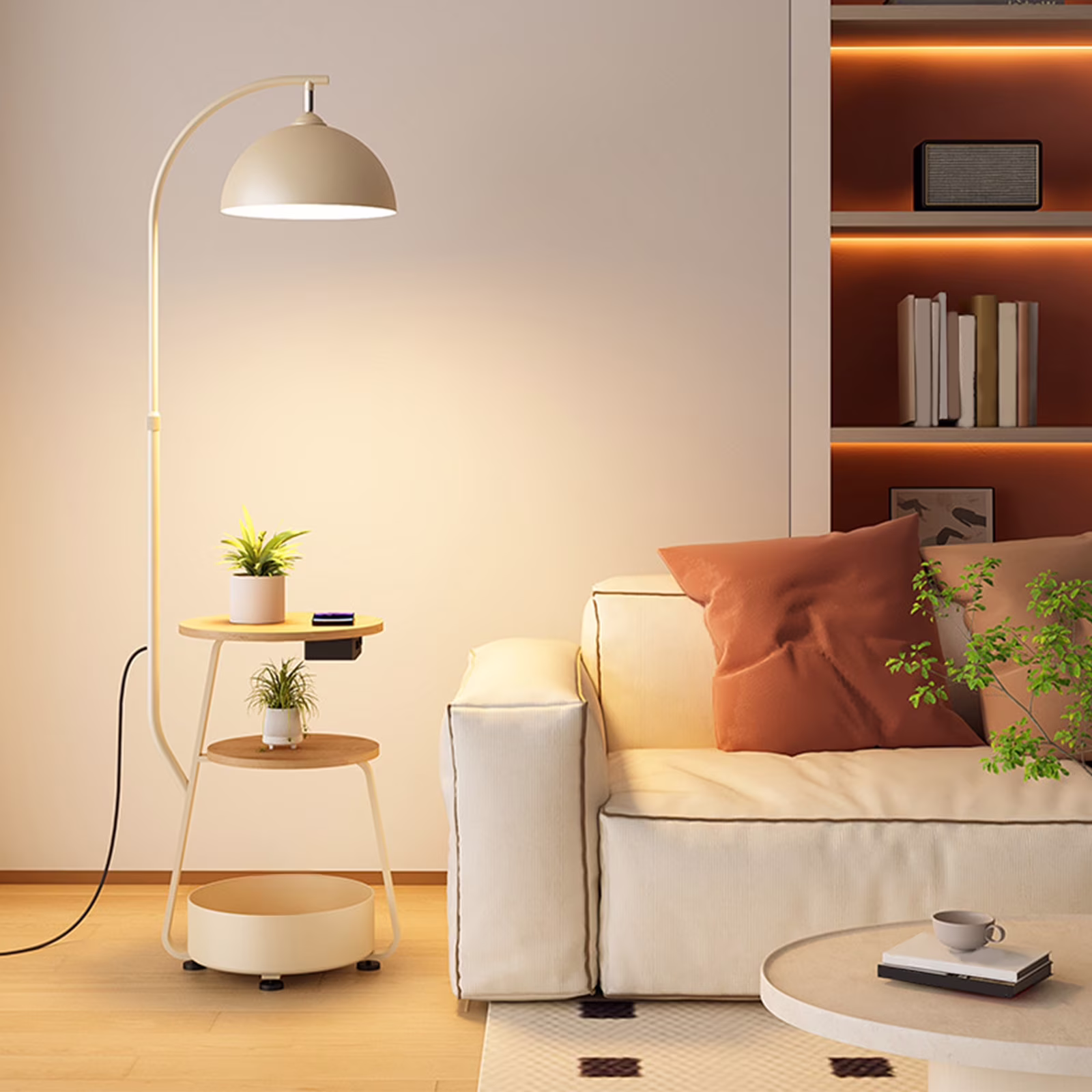 Upgraded Cream Style Living Room Sofa Corner Floor Lamp Bedroom Bedside Table Integrated Table Lamp Wireless Charging Storage Vertical Lamp U(U)