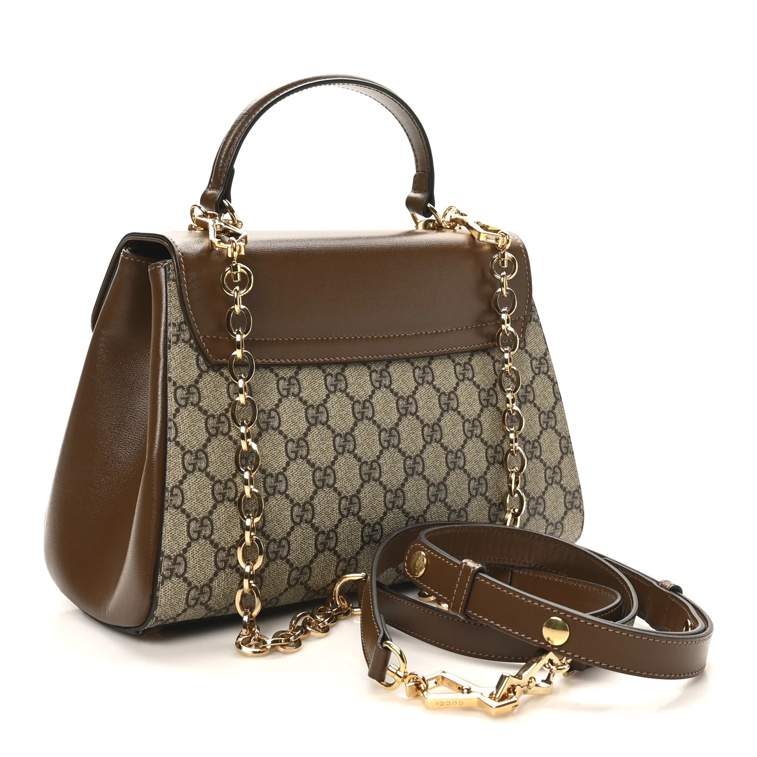 GG Supreme Monogram Calfskin Medium Horsebit 1955 Top Handle Bag Beige Ebony Brown Sugar