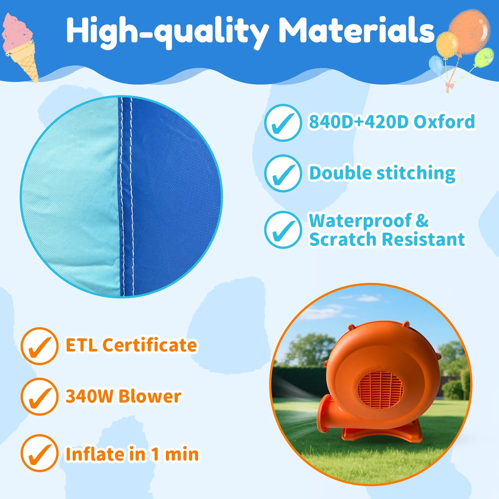 114''x 114'' x 92 5'' Inflatable Bounce Houses for Kids 3 10 with Blower Double Slide and Ball Pit/Indoor Bouncy House, PVC, Child, Teen, Toddler��Blue(Blue) Image 6