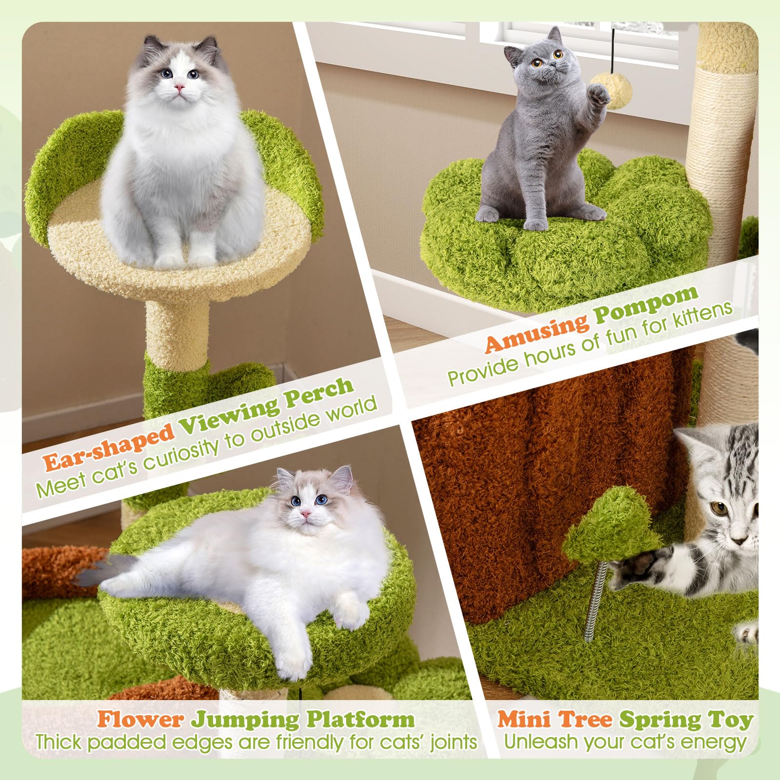 Tangkula 36 Inch Aesthetic Cat Tower with Sisal Scratching Posts & Board