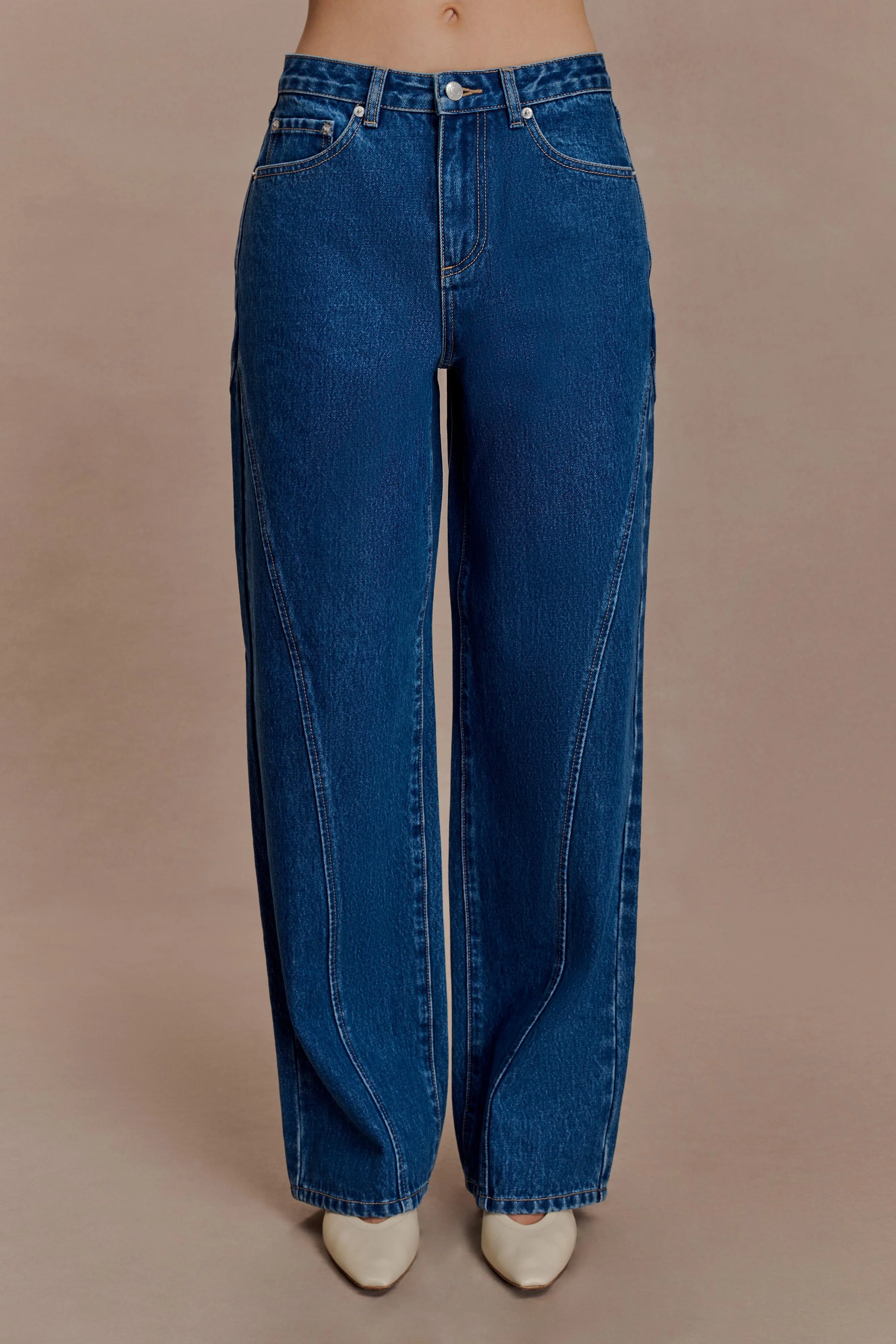 Georgette Mid Rise Paneled Denim Jeans - Dark Blue