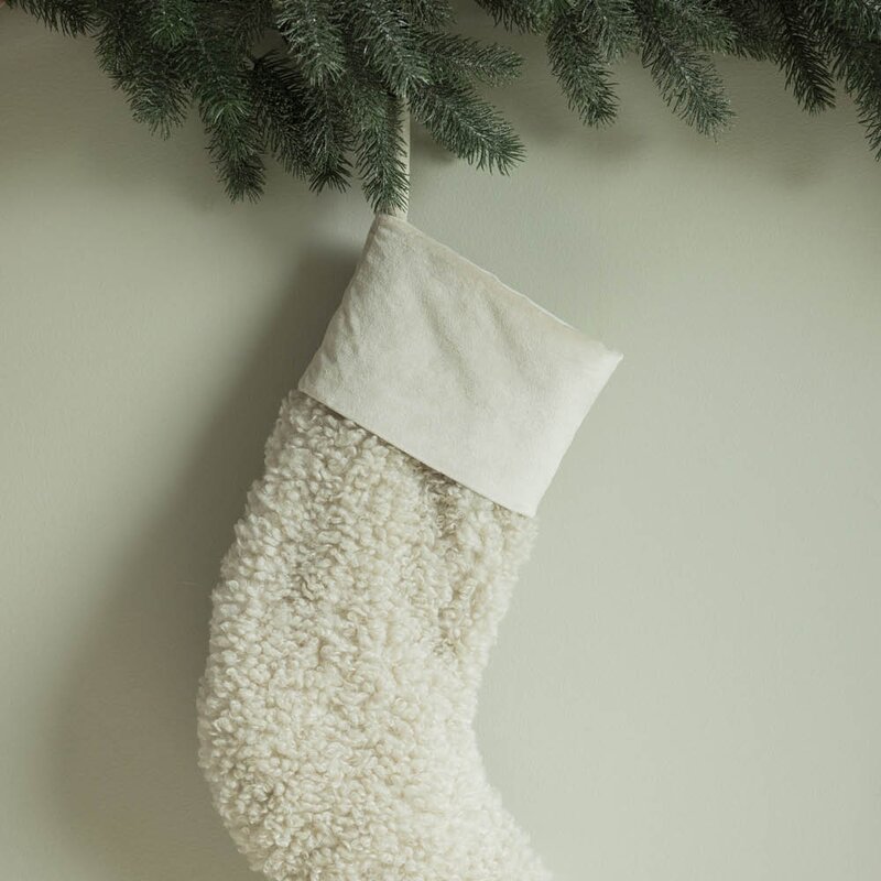 Julesokk teddy 35 cm kremhvit