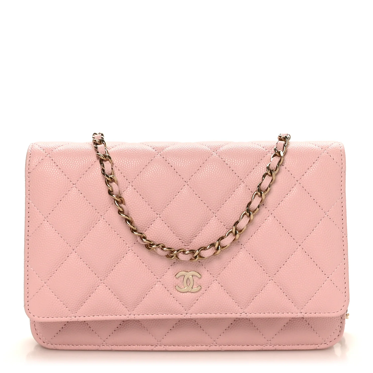 Caviar Quilted Wallet on Chain WOC Light Pink