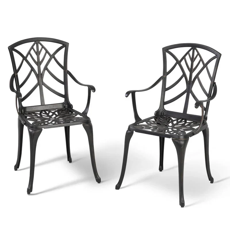 NUU GARDEN 2 PCS Cast Aluminum Dining Chairs ,Outdoor Patio Bistro Chairs Set of 2 ,Stackable Patio Dining Chairs with Armrest,Black with Gold-Painted Edge