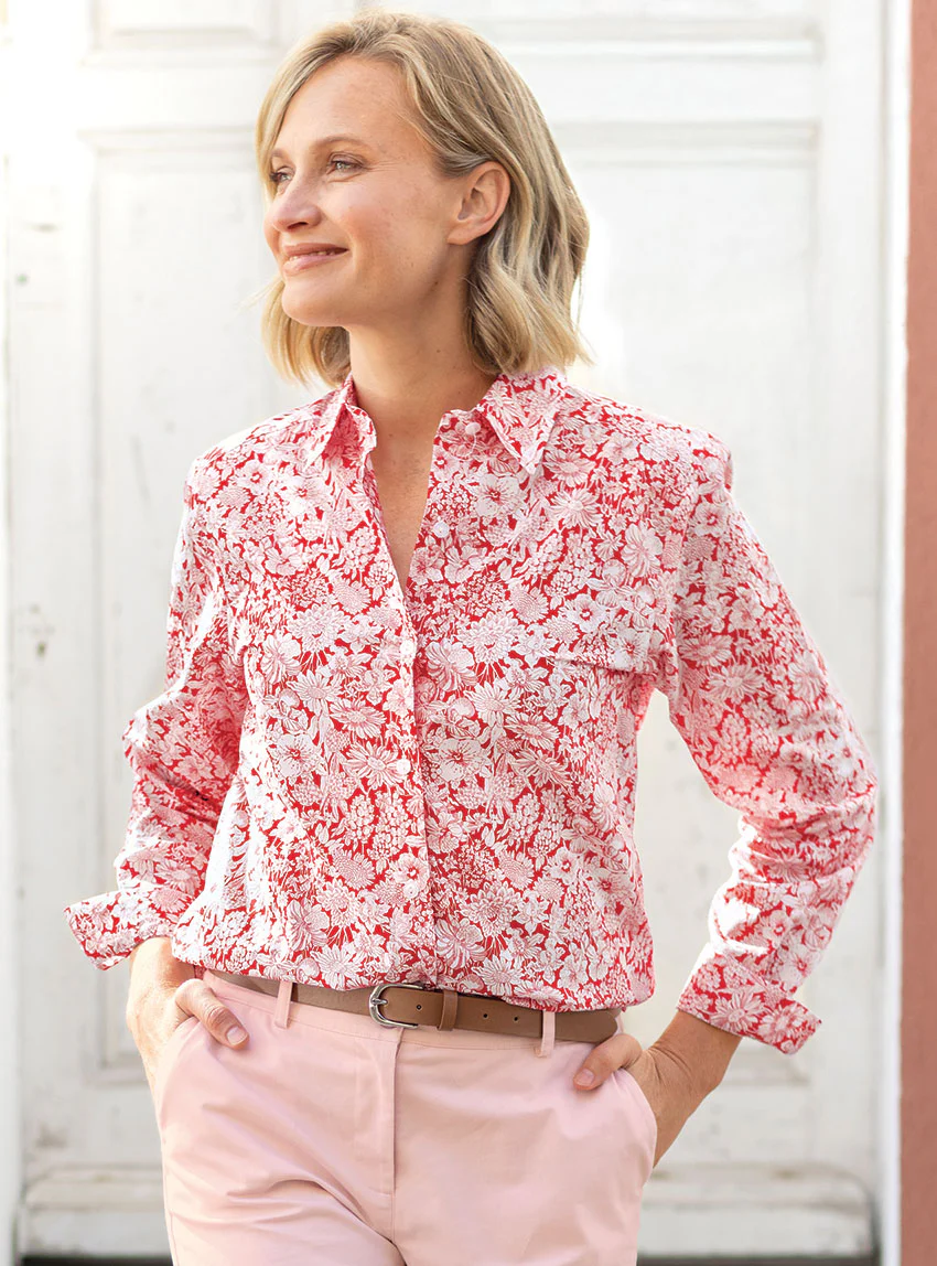 Chemisier imprimé femme en coton liberty rouge cerise