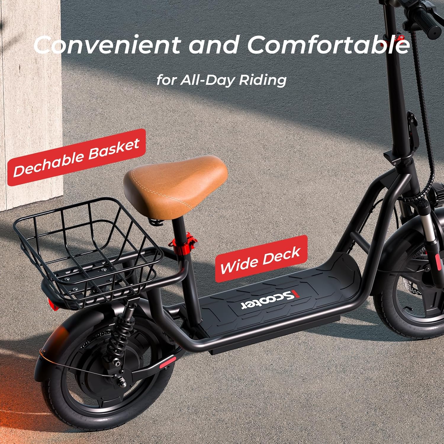 Trottinette électrique iScooter avec siège, vitesse maximale de 28/19/15,6 mph, double suspension