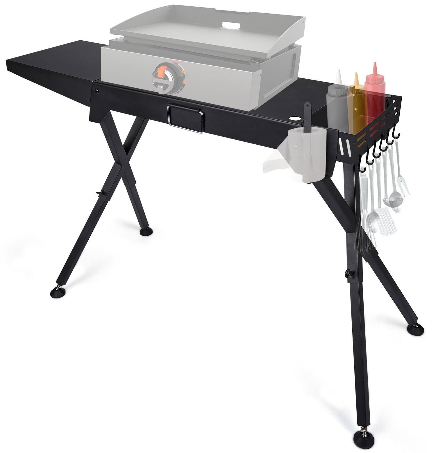 boldworks Table Top Griddle Stand for Blackstone 22 inch , 17 inch Blackstone with Shelf Spice Rack Tissue Holder Hooks for Outdoor Cooking Grill