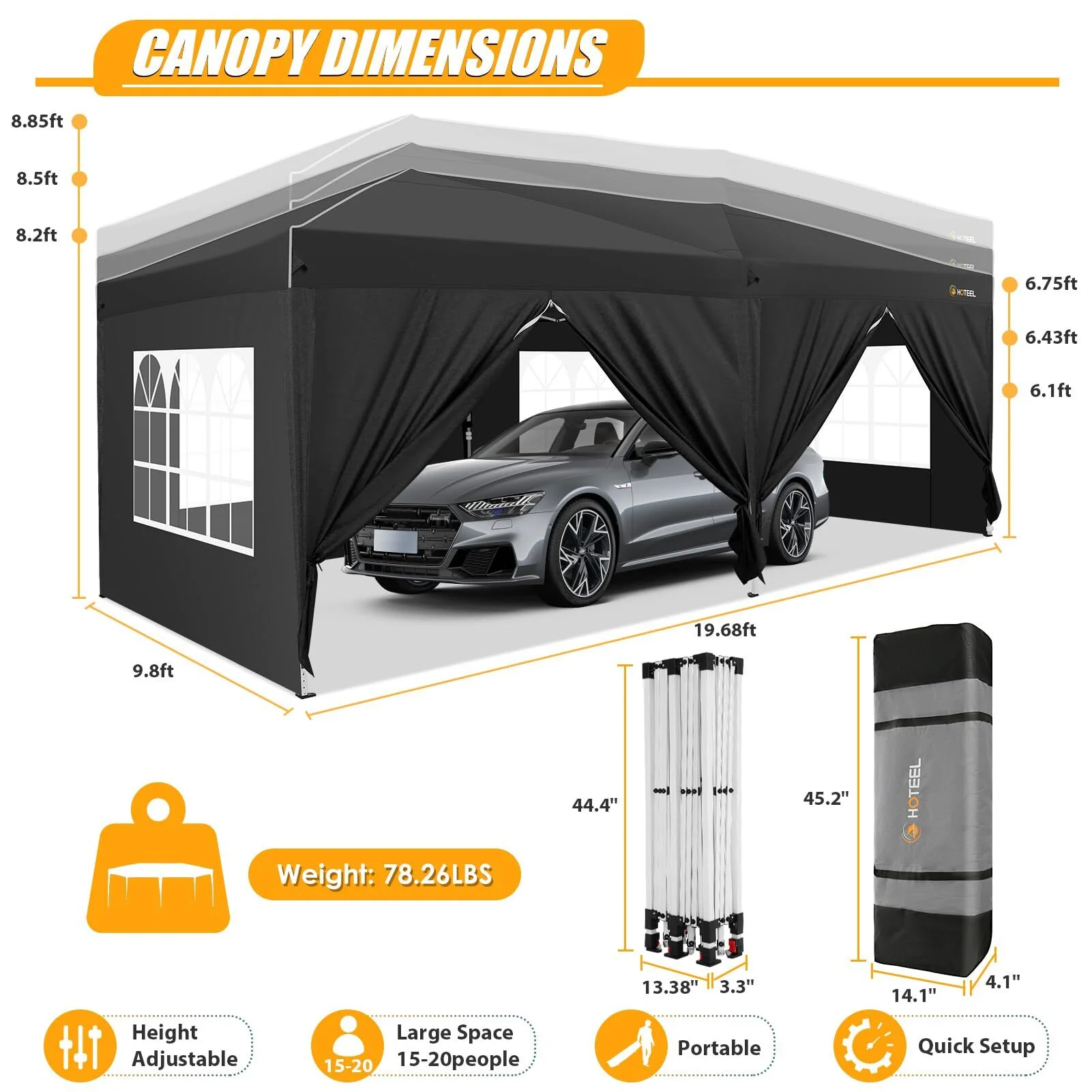 10x20 Pop up Canopy with Sidewalls, One Push Outdoor Tents for Parties Waterproof Canopy Tent with Reinforce Rod,Easy Setup Event Tent with Sandbag for Backyard,Camping,Market,Black(Black) - Image 7