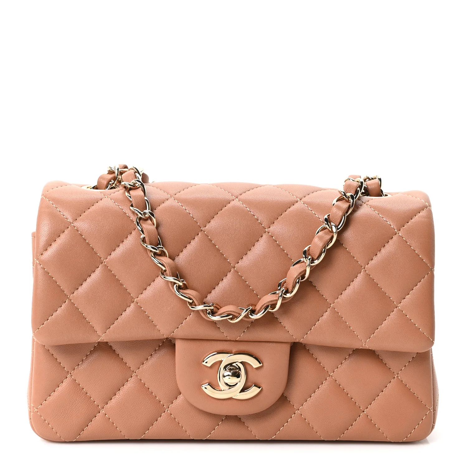 Lambskin Quilted Mini Rectangular Flap Brown