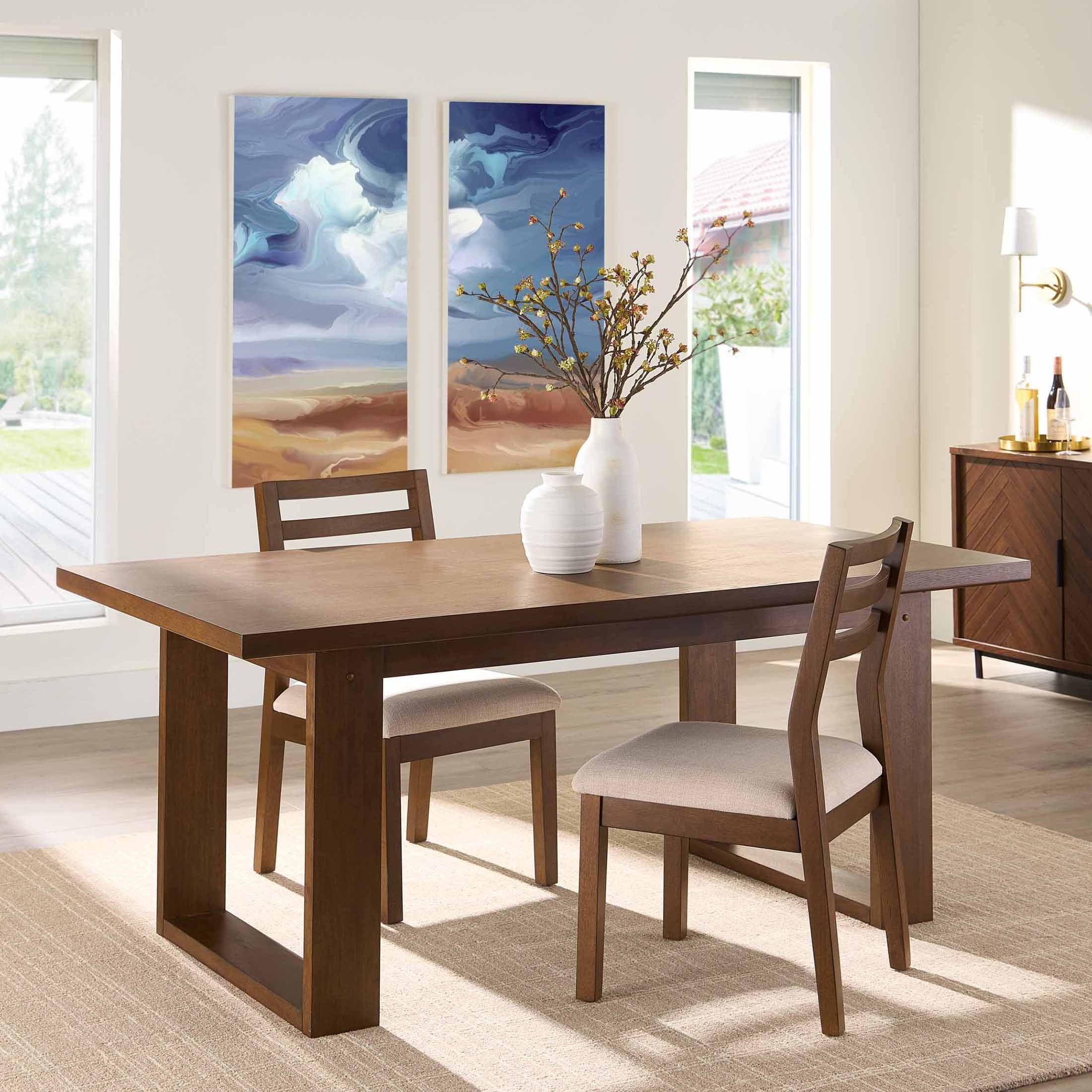 Better Homes & Gardens Ezra Collection Rectangular Double Pedestal Dining Table, 70 in, Walnut