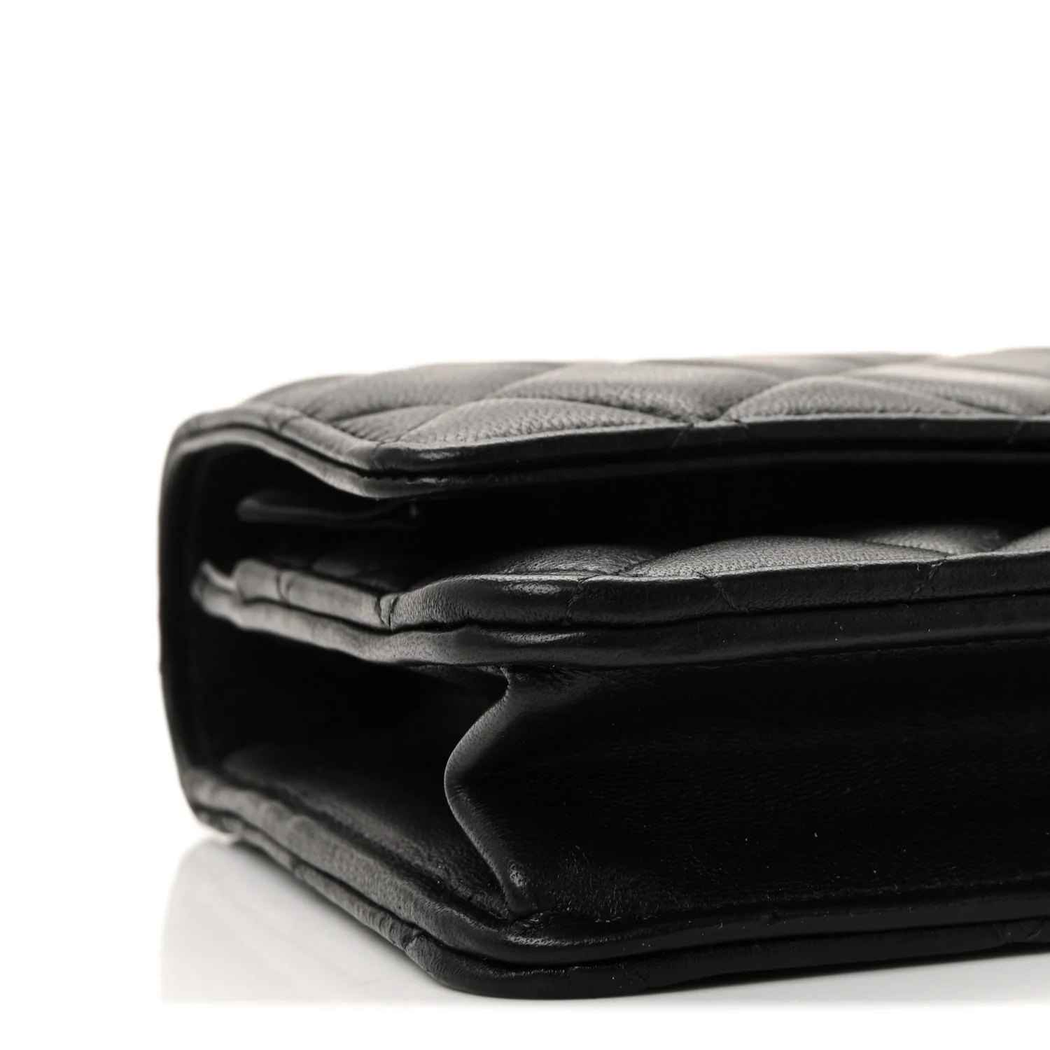 Lambskin Quilted Top Handle Trendy CC Wallet On Chain WOC Black