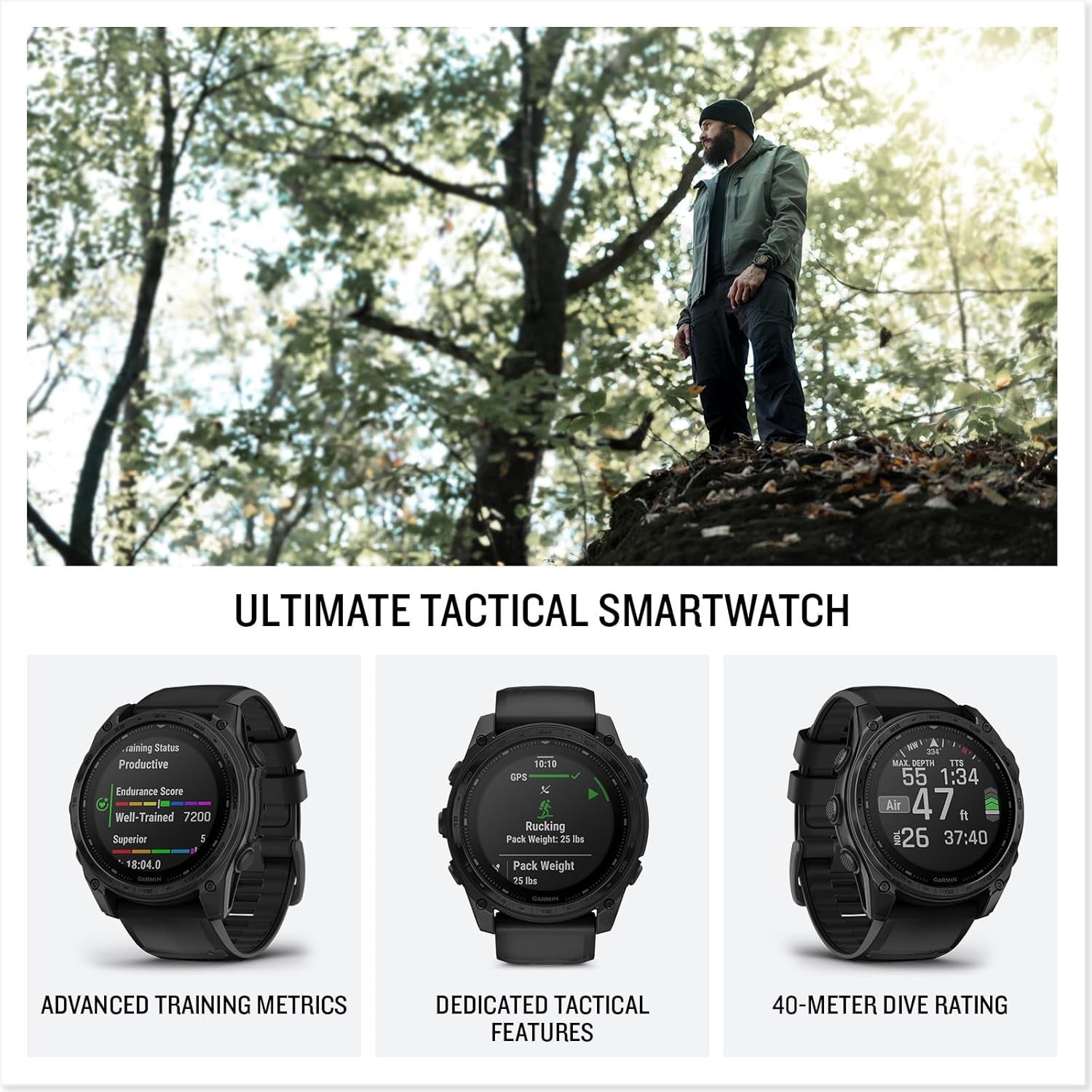 Garmin tactix® 8 51mm  Solar Charged Display  Elite  Premium Tactical GPS Smartwatch  Includes Applied Ballistics Elite™ Solver  Titanium Bezel  Sapphire Lens  40-Meter Dive Rating