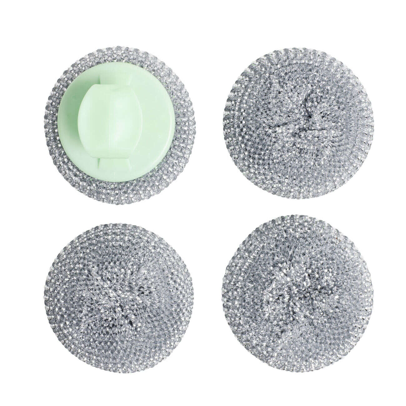 Éponge boule grattante x4 acier inox Ø8cm avec 1 poignée
